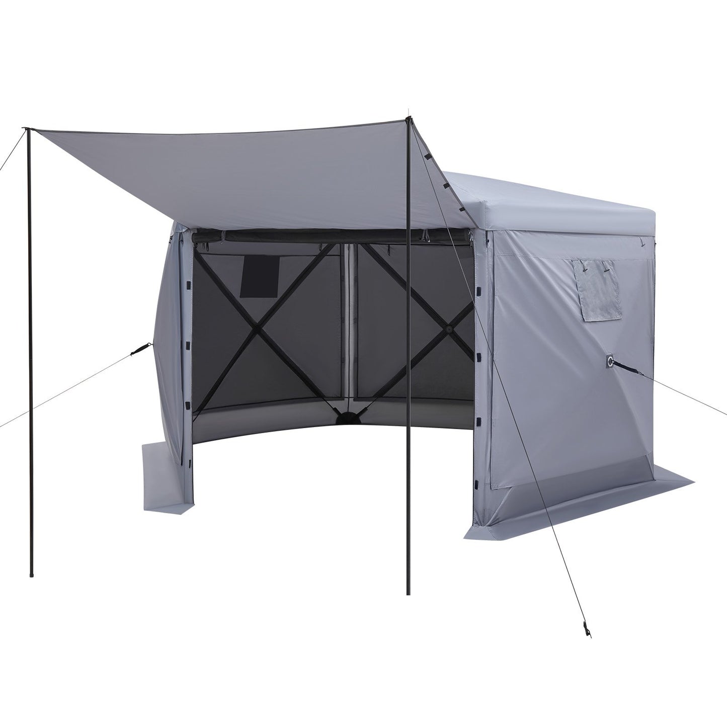 Pop up Gazebo Screen Tent, 3.6 x 3.6 m Large 6-Sided Camping Canopy Tent with Removable Top & Carry Bag, Quick-Set & Bite-Proof, Screen House Sun Shelter for 8-10 Persons Backyard Patio, Grey