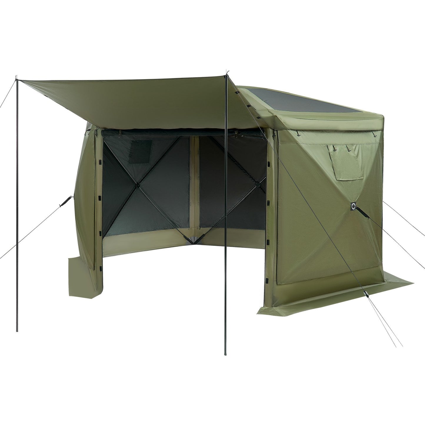 Pop up Gazebo Screen Tent, 3.6 x 3.6 m Large 6-Sided Camping Canopy Tent with Removable Top & Carry Bag, Quick-Set & Bite-Proof, Screen House Sun Shelter for 8-10 Persons Backyard Patio, Green