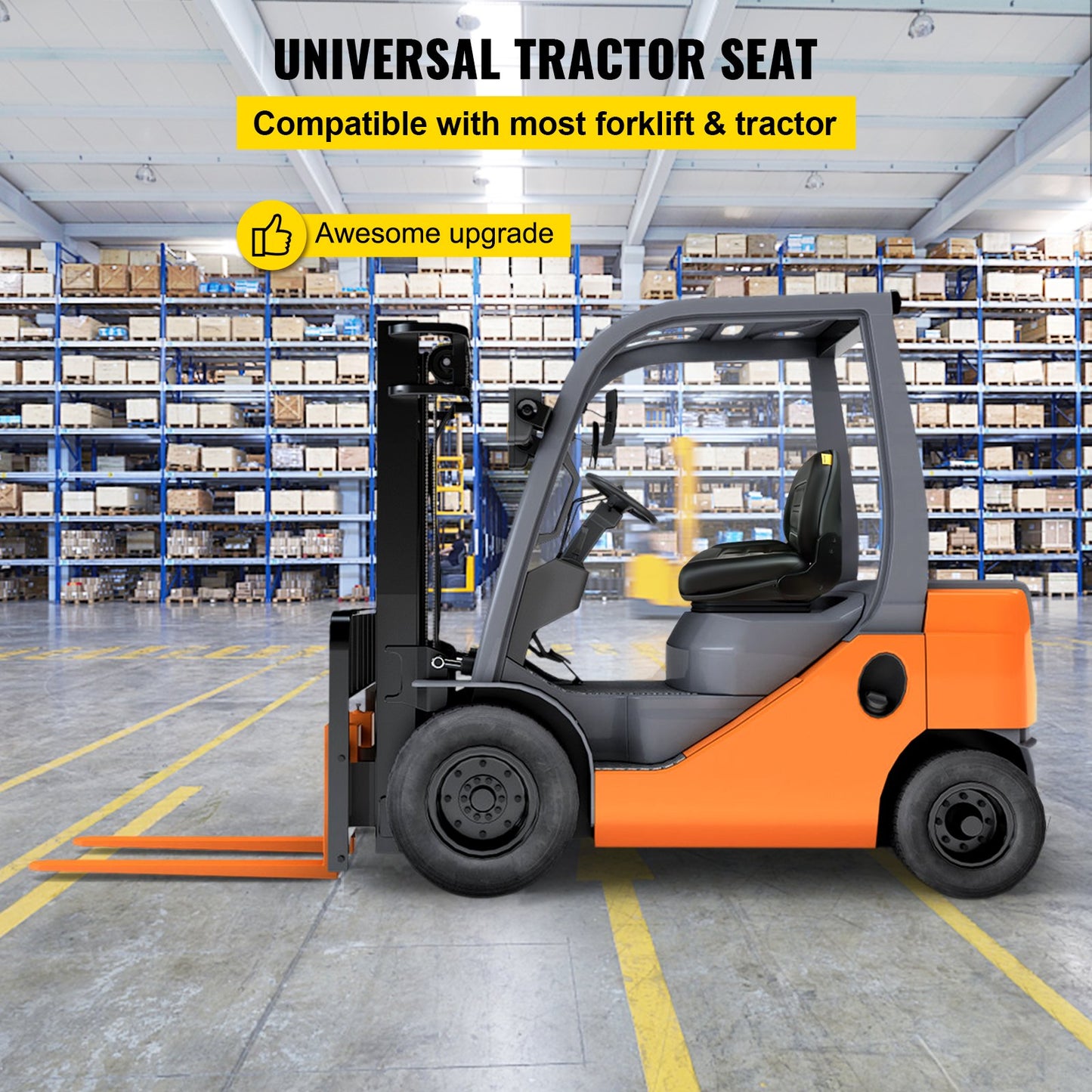 VEVOR Universal Tractor Seat, High Back, Folding Forklift Seat with Adjustable Backrest,