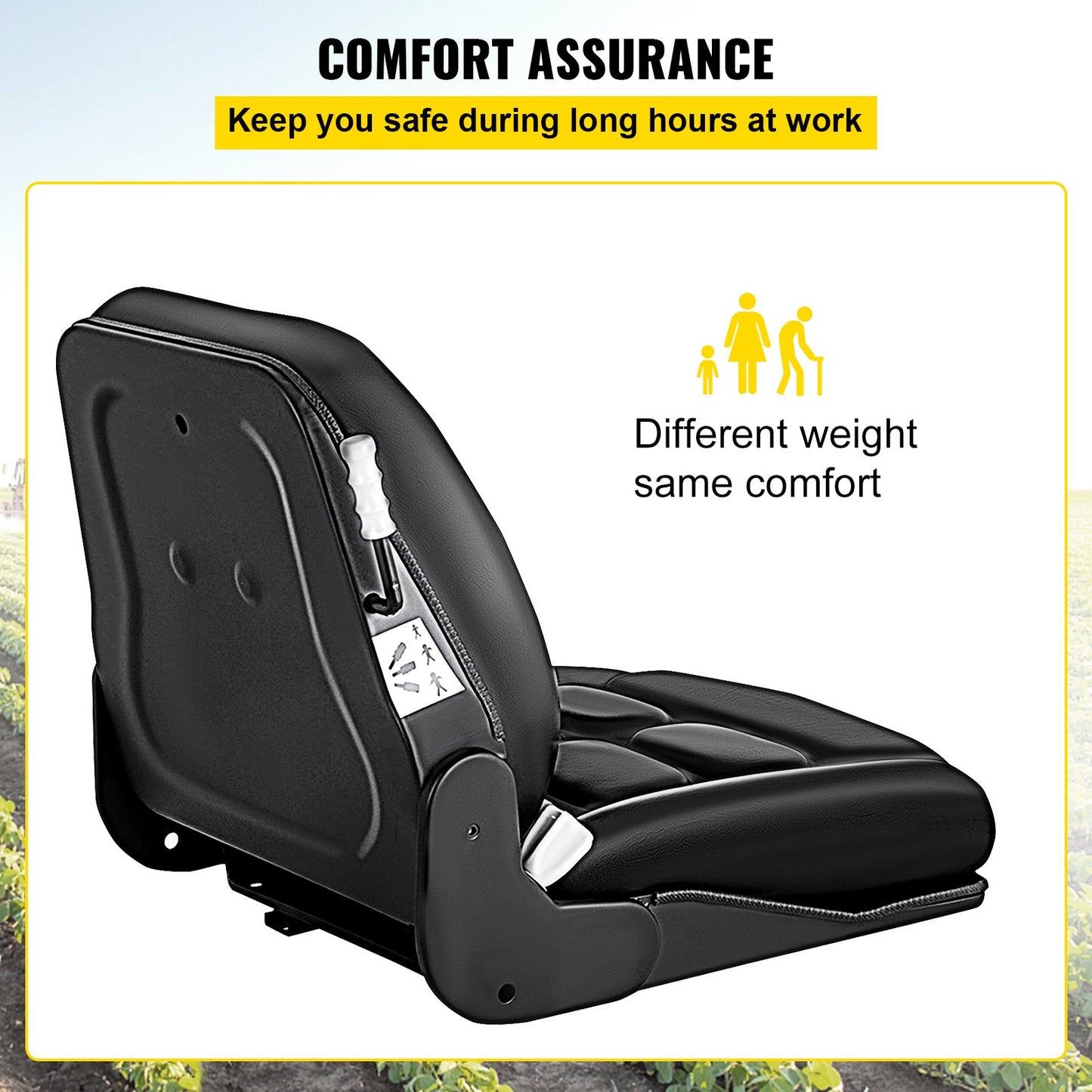 VEVOR Universal Tractor Seat, High Back, Folding Forklift Seat with Adjustable Backrest,