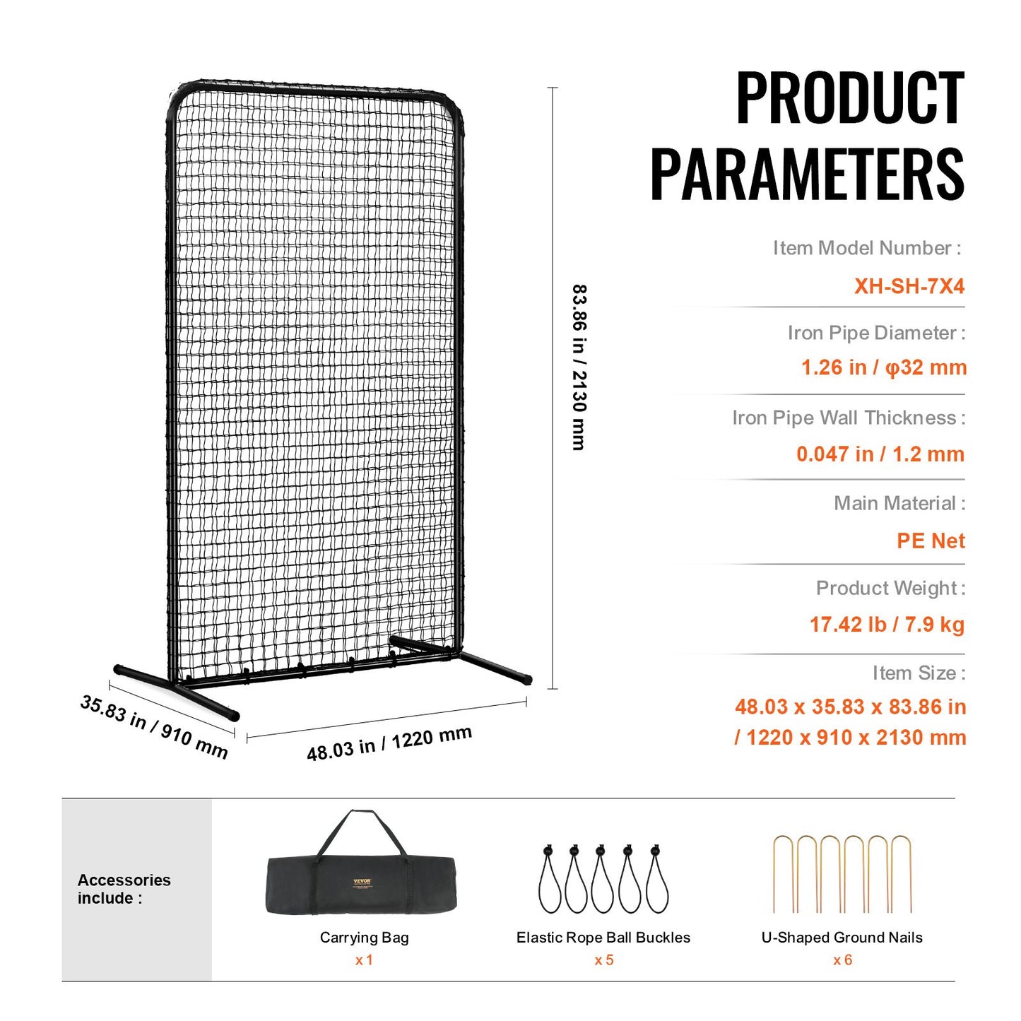 VEVOR I Screen Baseball for Batting Cage, 7x4 ft Baseball Softball Safety Screen,
