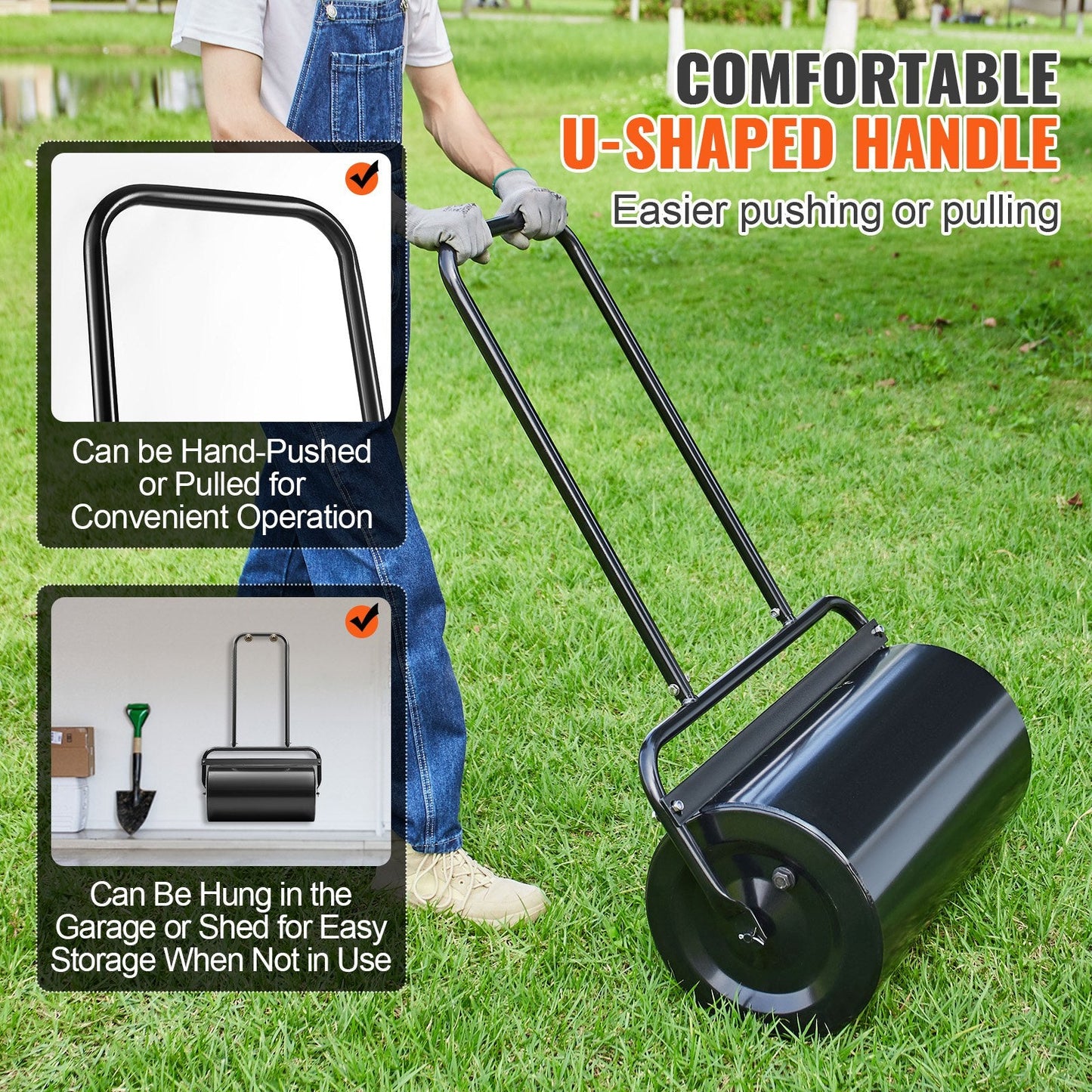 Heavy-Duty 13-Gallon Lawn Roller with Ergonomic Handle, 0.61m Steel Drum