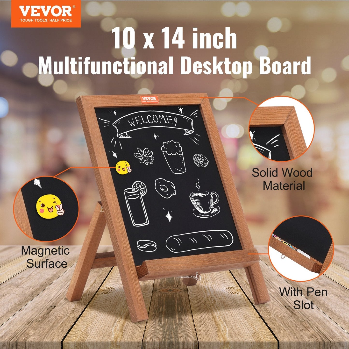Rustic Brown Freestanding Chalkboard 0.36x0.25m with Chalks for Home & Events