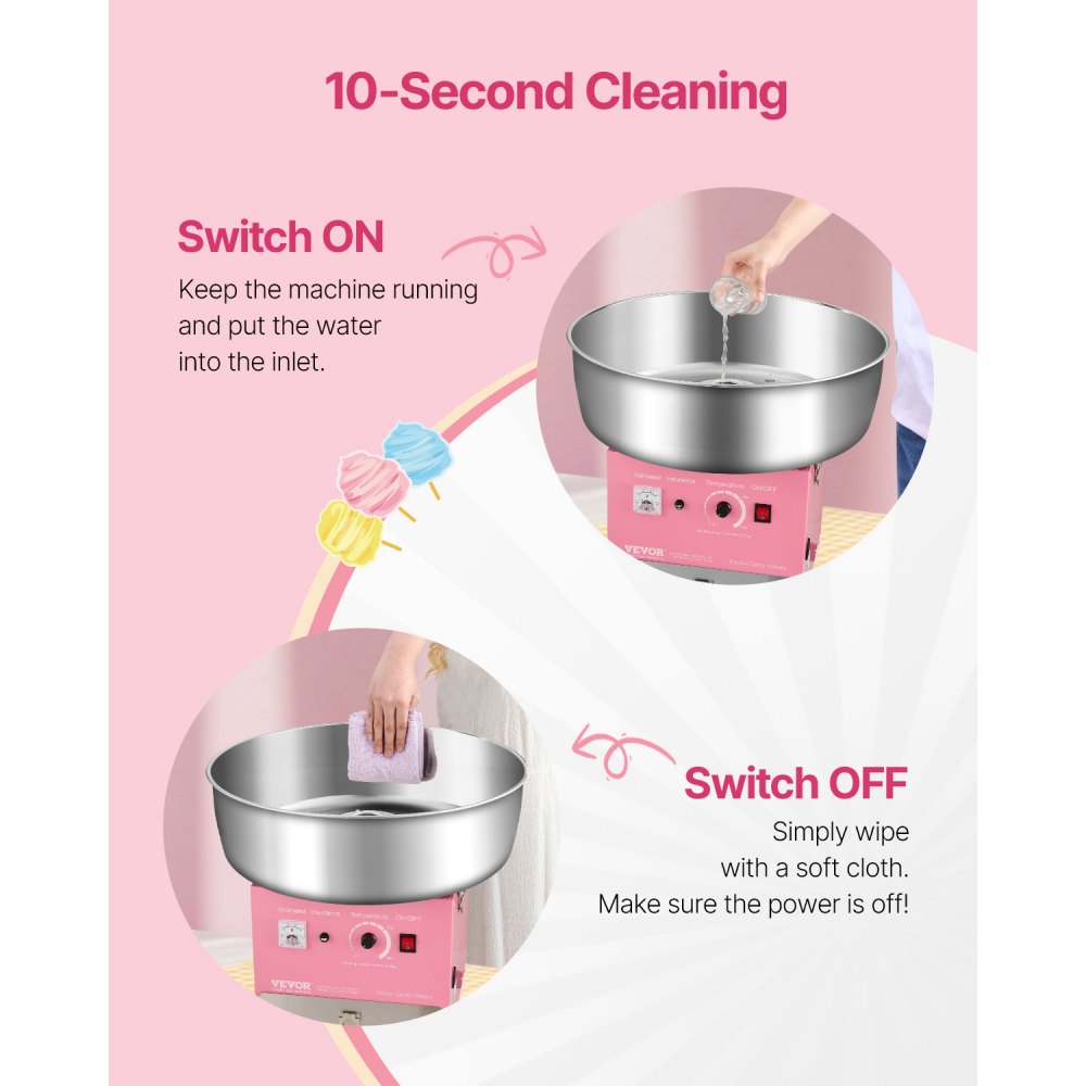 VEVOR Commercial Cotton Candy Machine Sugar Floss Maker 1000W for Party Pink