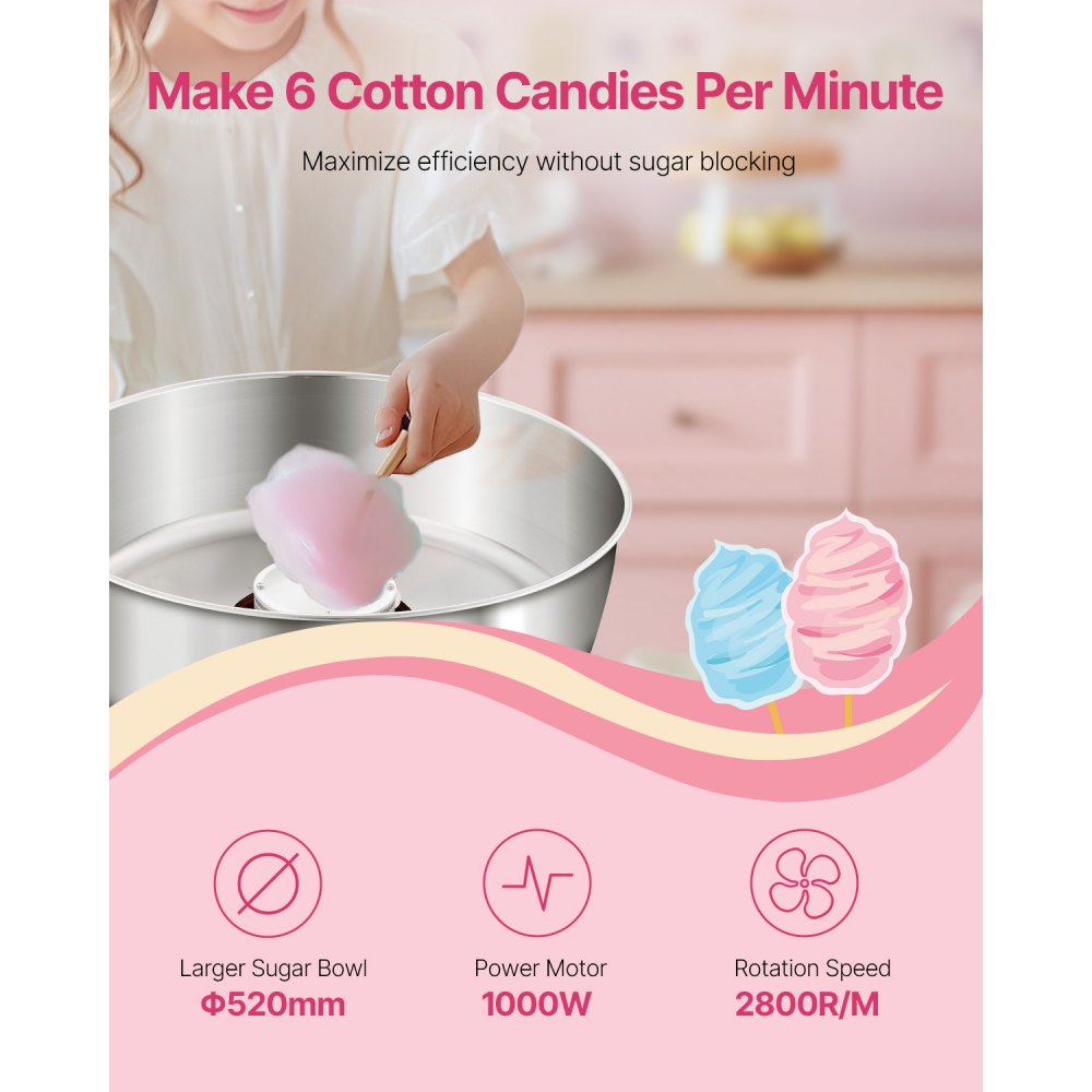 VEVOR Commercial Cotton Candy Machine Sugar Floss Maker 1000W for Party Red