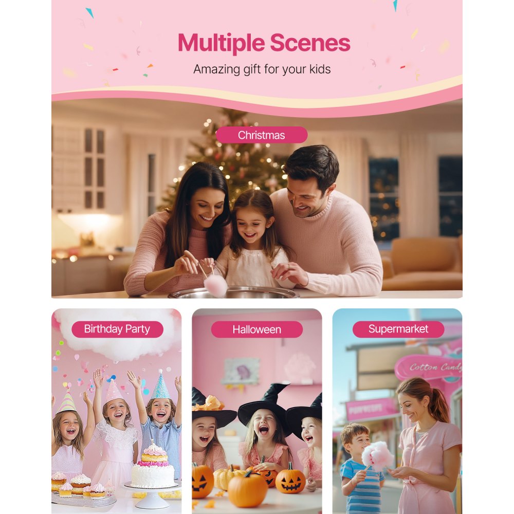 VEVOR Commercial Cotton Candy Machine Sugar Floss Maker 1000W for Party Red