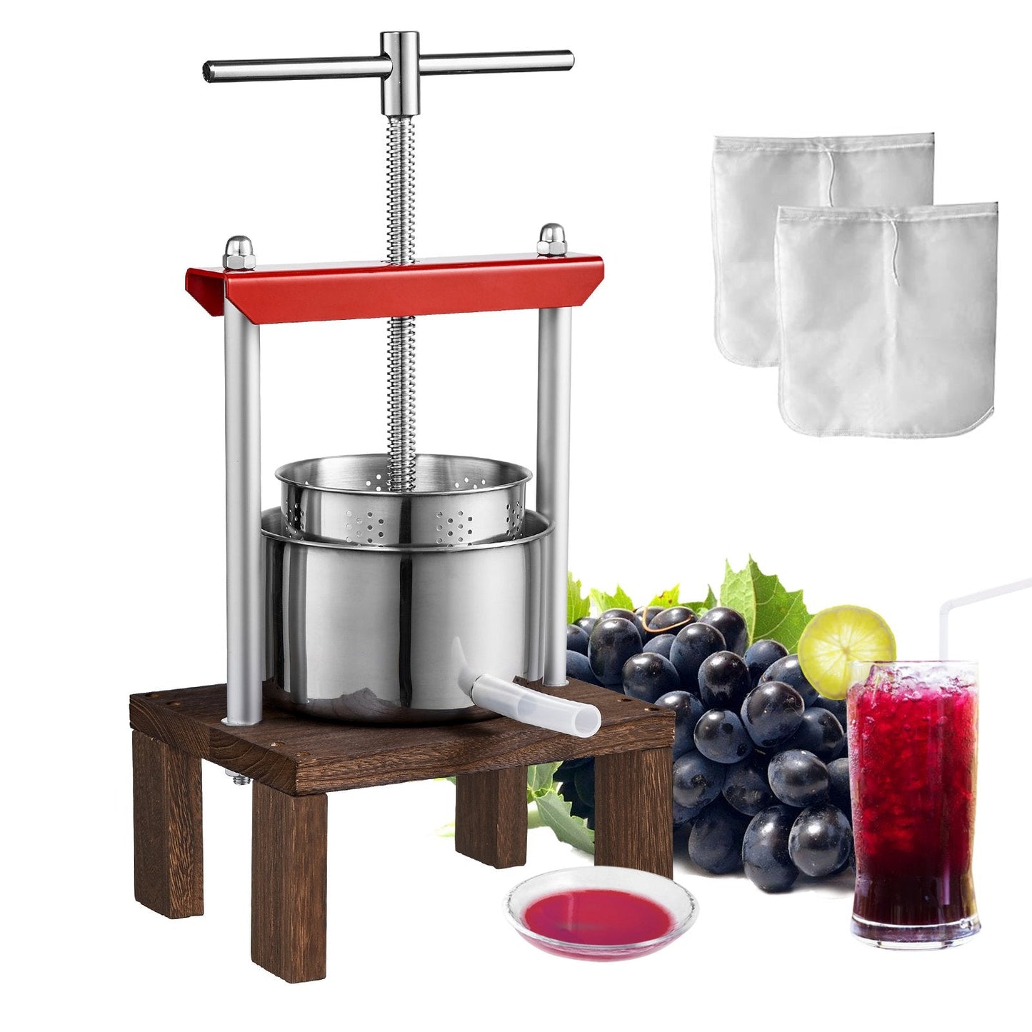 Stainless Steel Manual Fruit Wine Press, 2L Capacity for Home Juicing