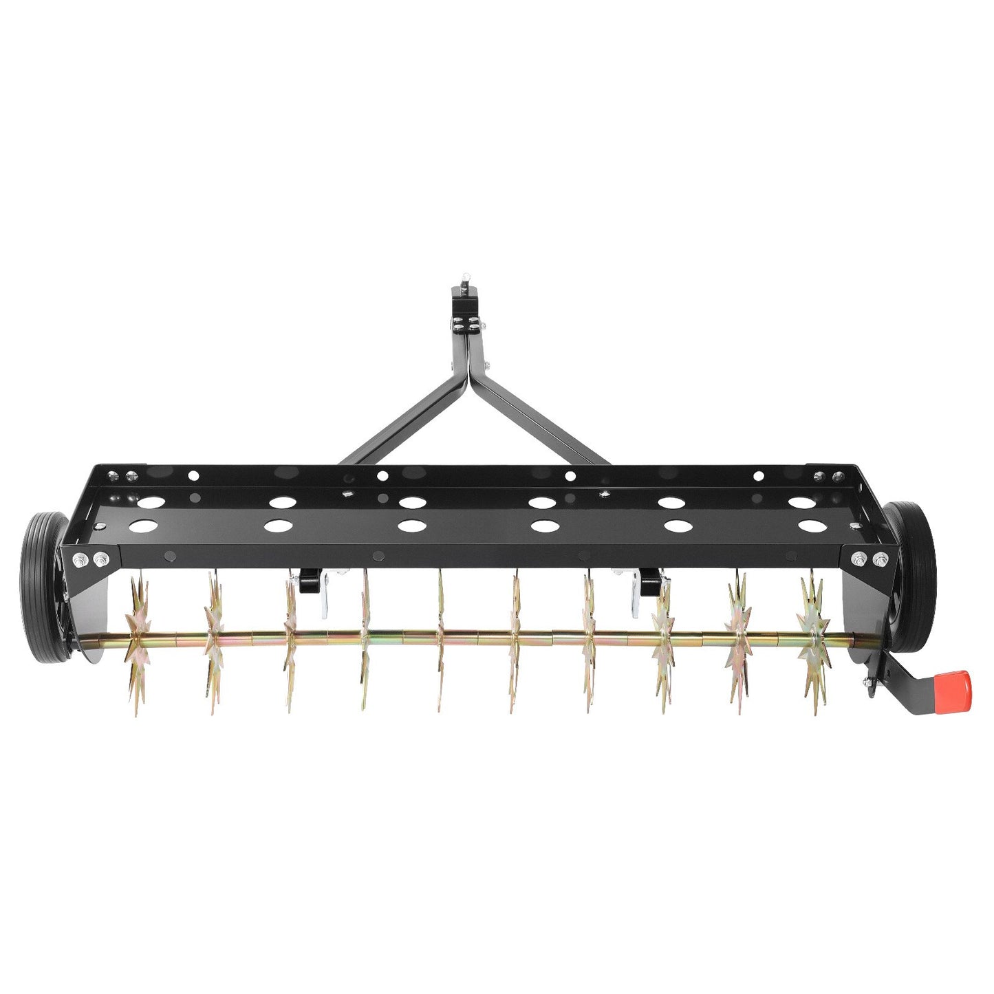 Tow Behind Plug Aerator, 1000mm Lawn Spike Aerator with Universal Hitch, 150lbs Weight Capacity, Heavy Duty & Rust-Resistant, Pull Behind Aeration Tool with Tray for Farmland & Garden Tractors