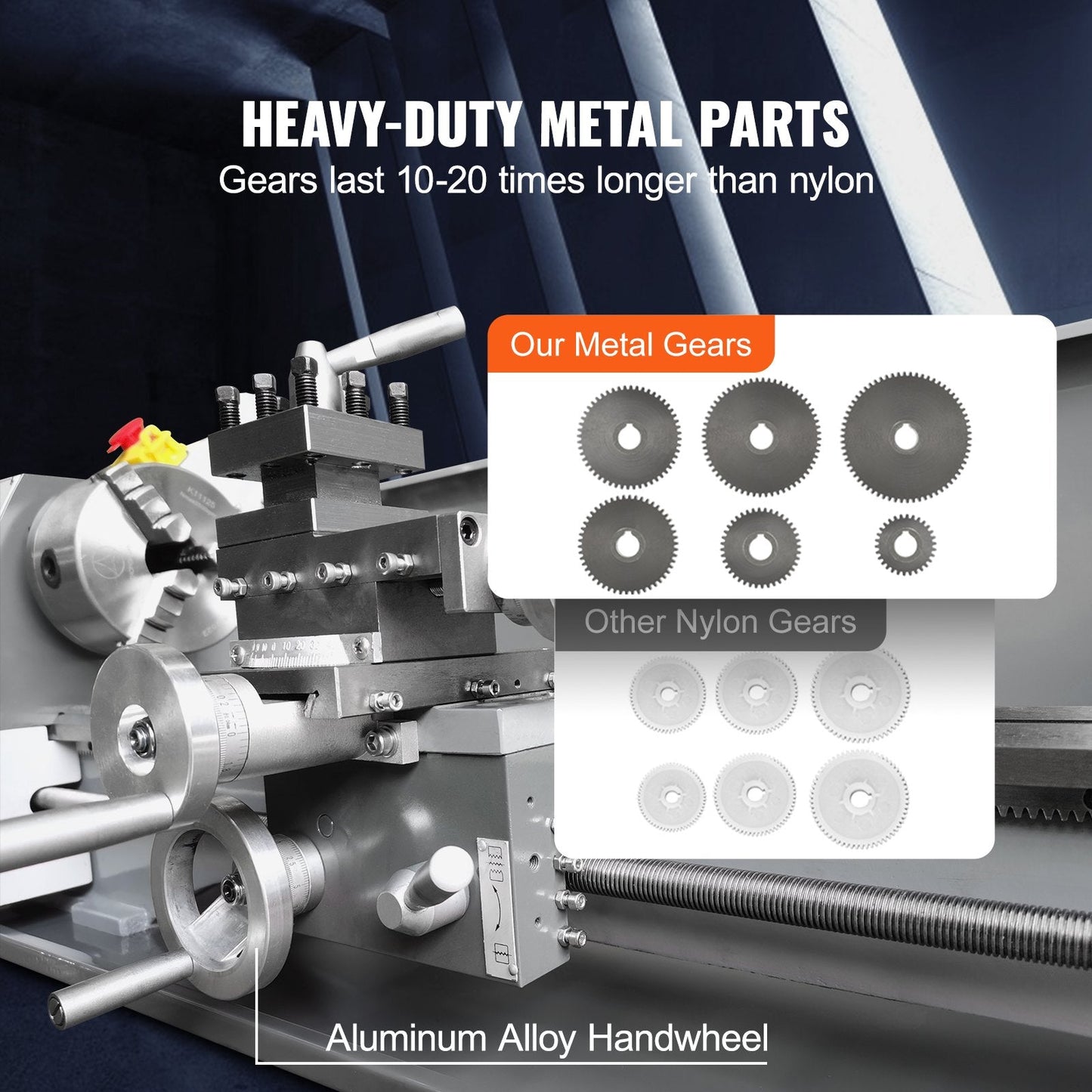 Precision Benchtop Metal Lathe, 0.21 m x 0.74 m, 750W, 50-2500 RPM Speed Control