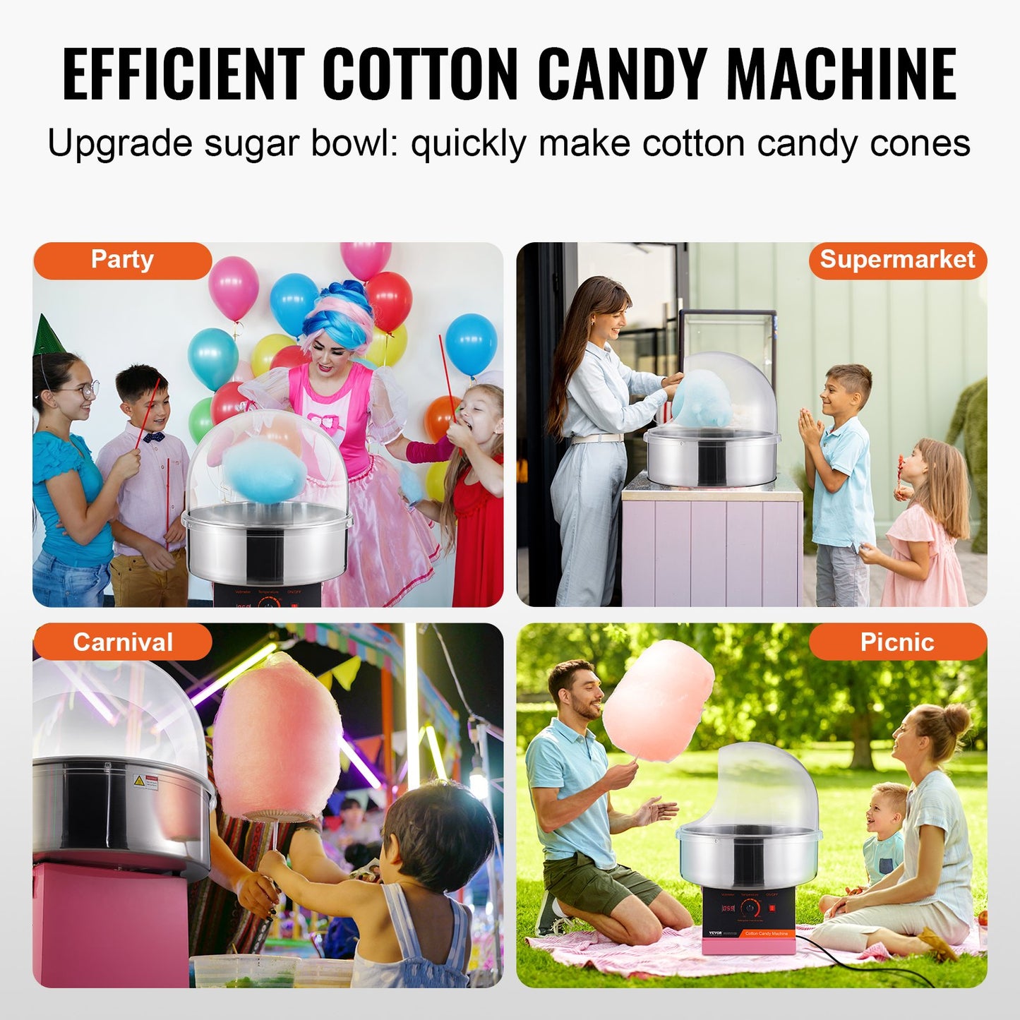 VEVOR Electric Cotton Candy Machine, 1000W Candy Floss Maker, Commercial Cotton