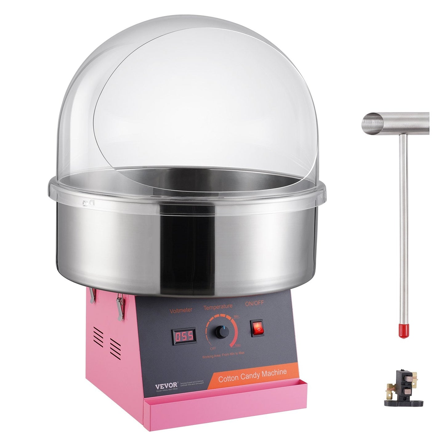 Electric Candy Floss Maker, 1000W, Stainless Steel Bowl, Pink, 7.73 kg