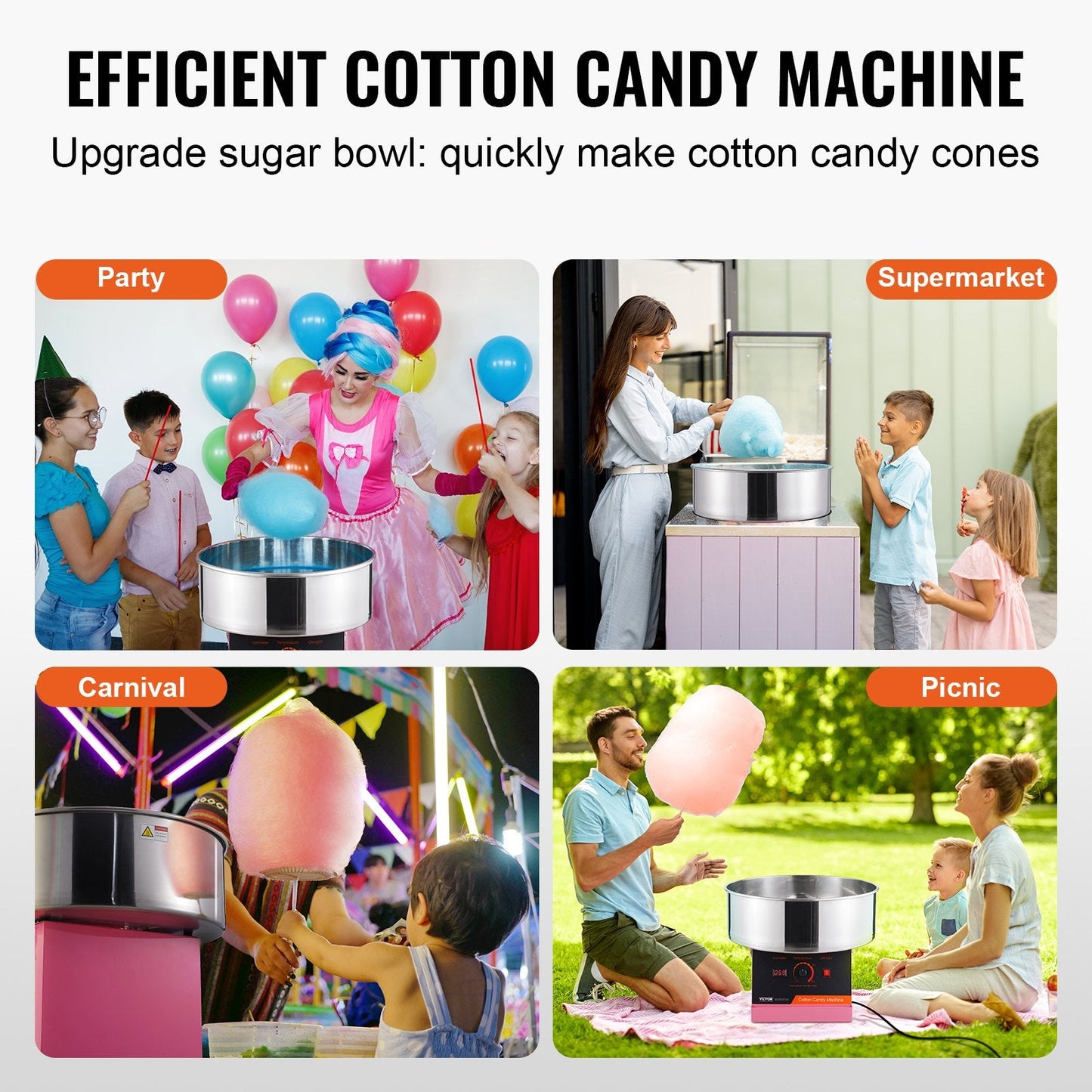 Electric 1000W Commercial Candy Floss Maker with Stainless Steel Bowl - Pink