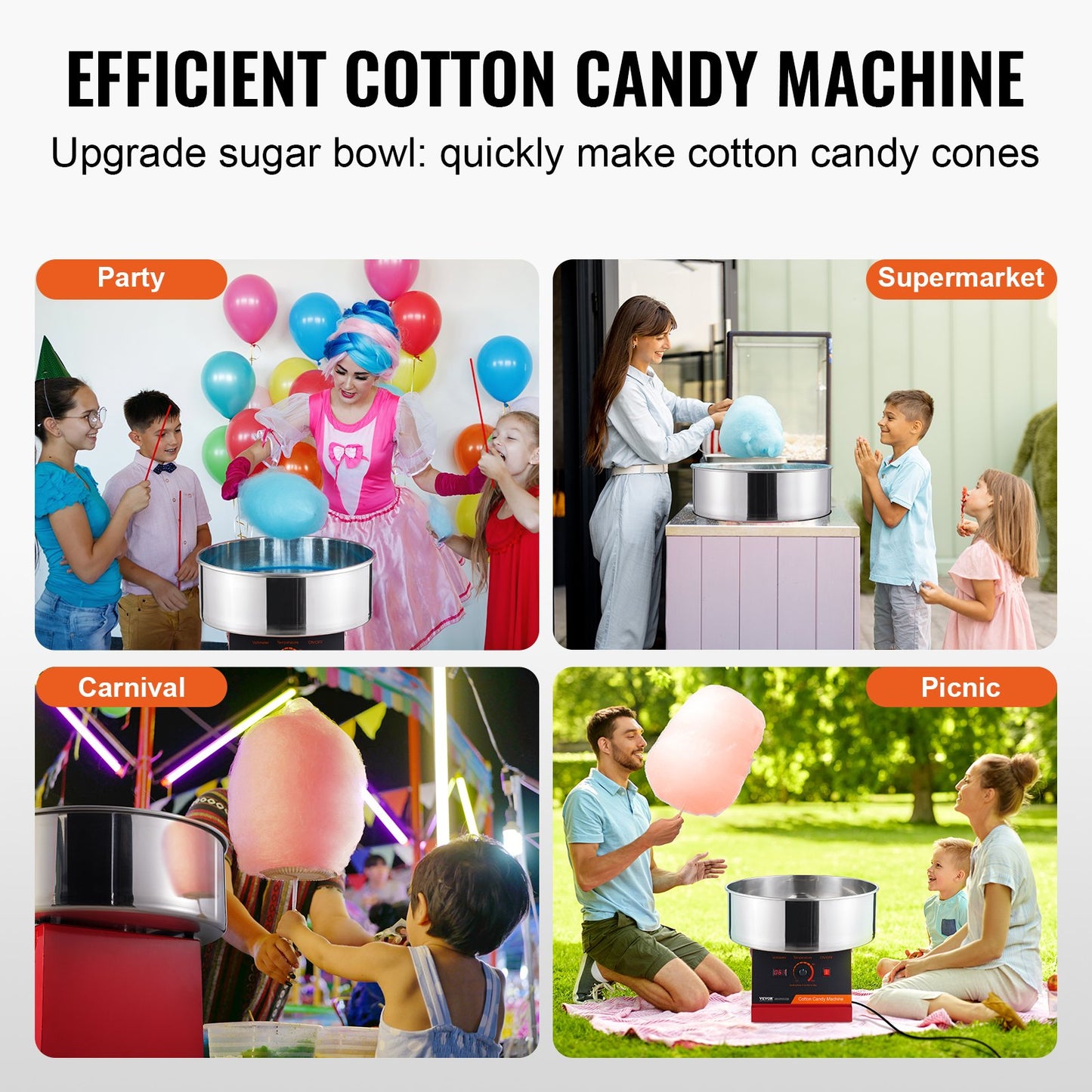 VEVOR Electric Cotton Candy Machine, 1000W Candy Floss Maker, Commercial Cotton