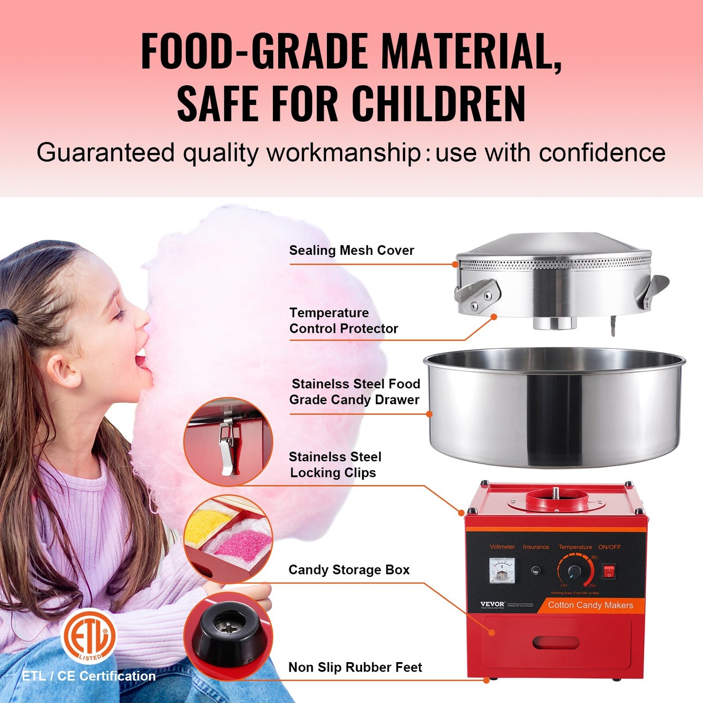 VEVOR Electric Cotton Candy Machine, 1000W Candy Floss Maker, Commercial Cotton