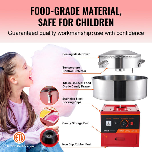 Electric Candy Floss Maker, 1000W, Stainless Steel, Ideal for Parties, Red