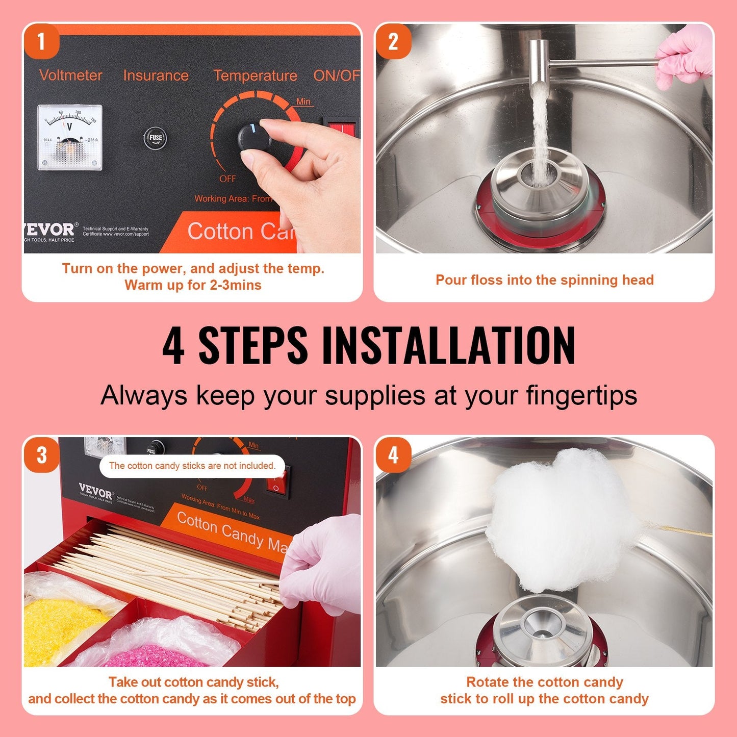 Electric Candy Floss Maker, 1000W, Stainless Steel, Ideal for Parties, Red