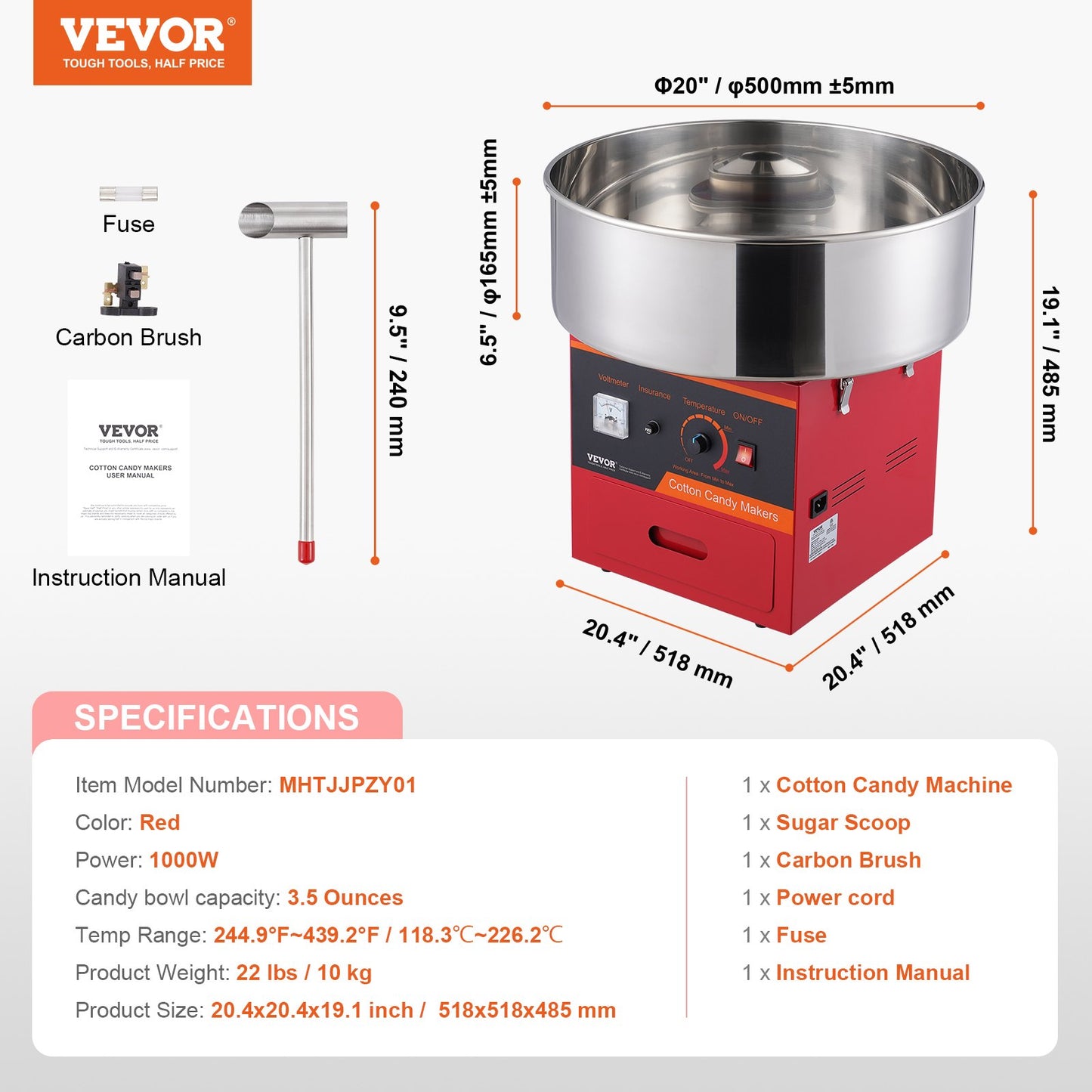 VEVOR Electric Cotton Candy Machine, 1000W Candy Floss Maker, Commercial Cotton