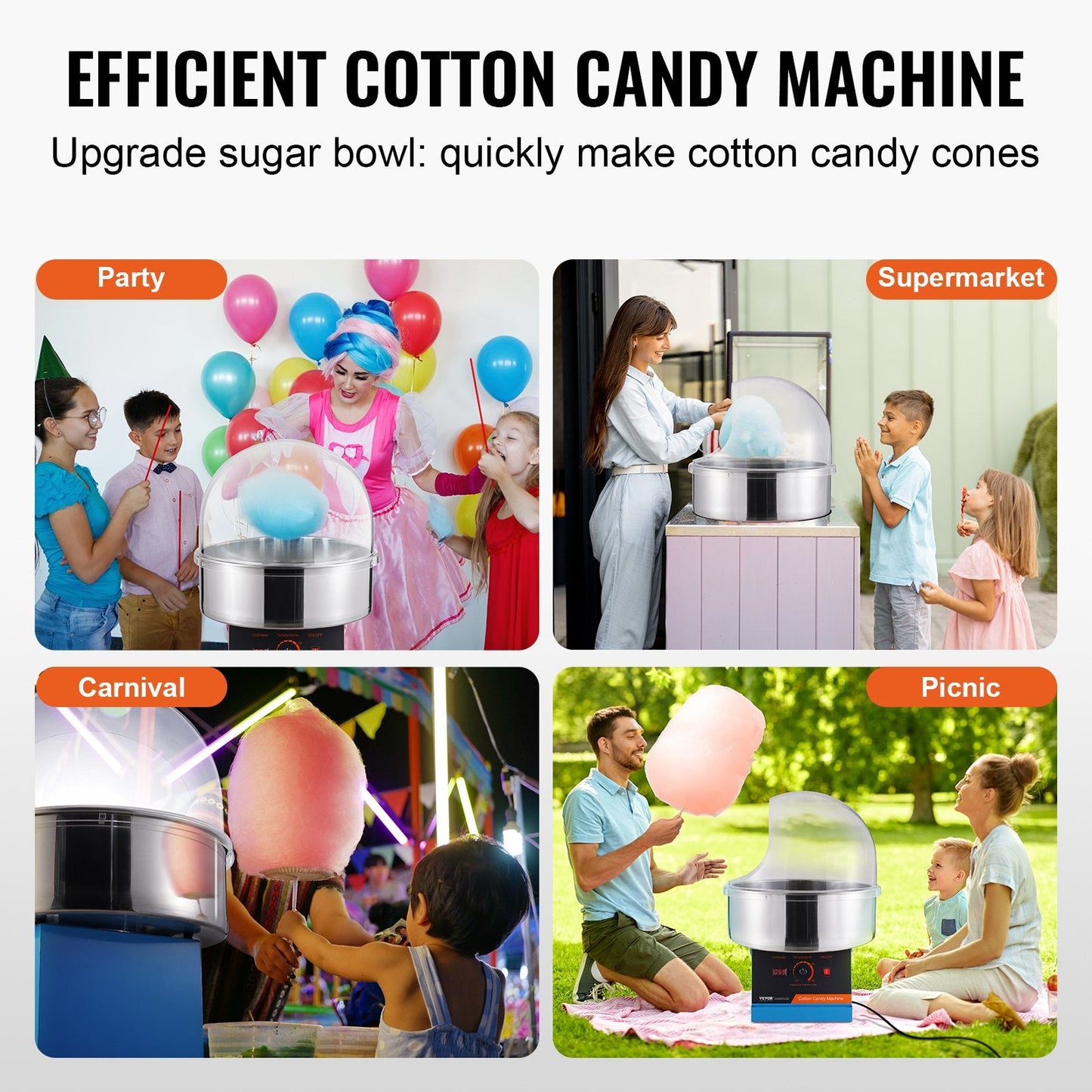 Electric Cotton Candy Maker, 1000W, Stainless Steel, Blue, for Parties & Events