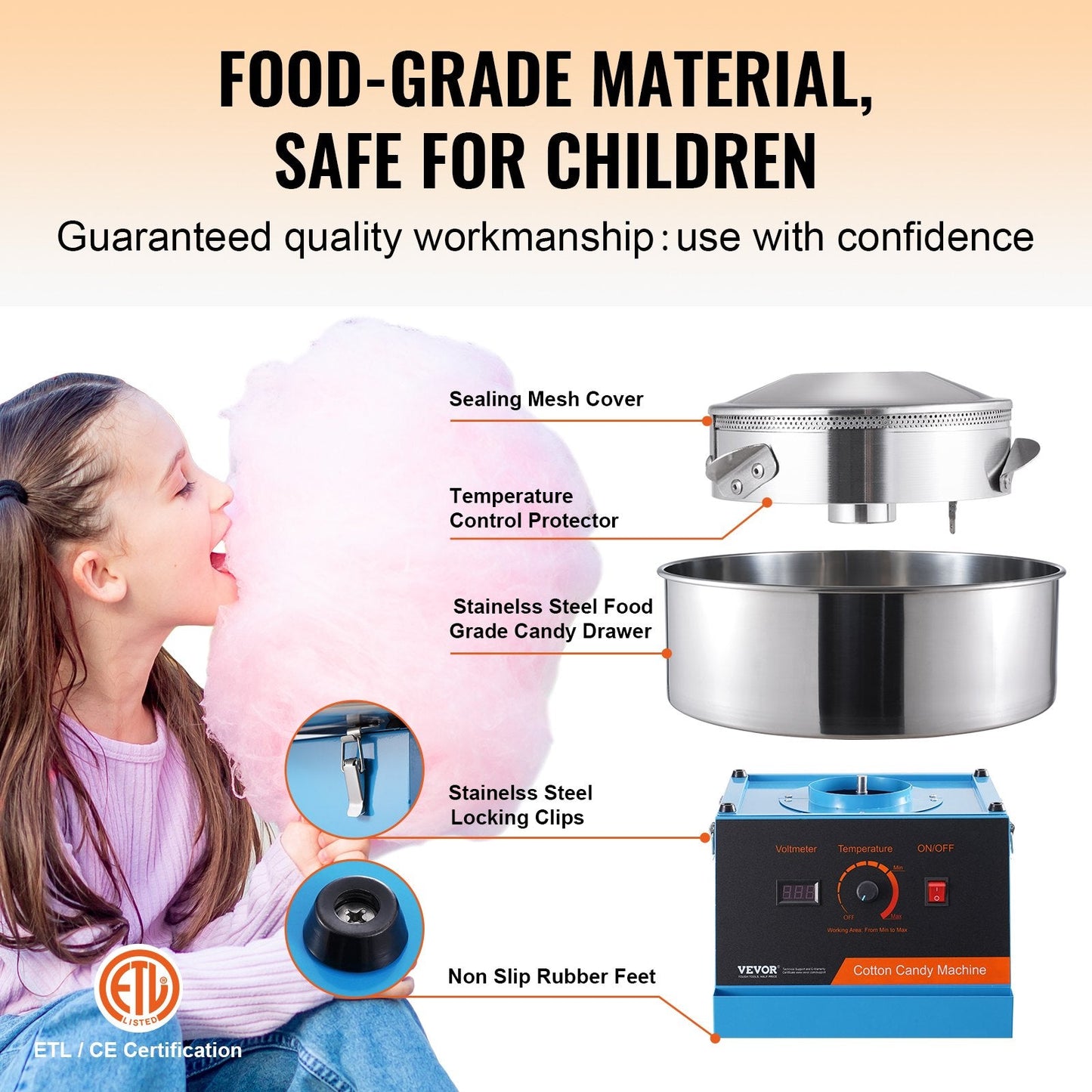 Electric Candy Floss Maker, 1000W, Stainless Steel Bowl, 7.73 kg, Blue