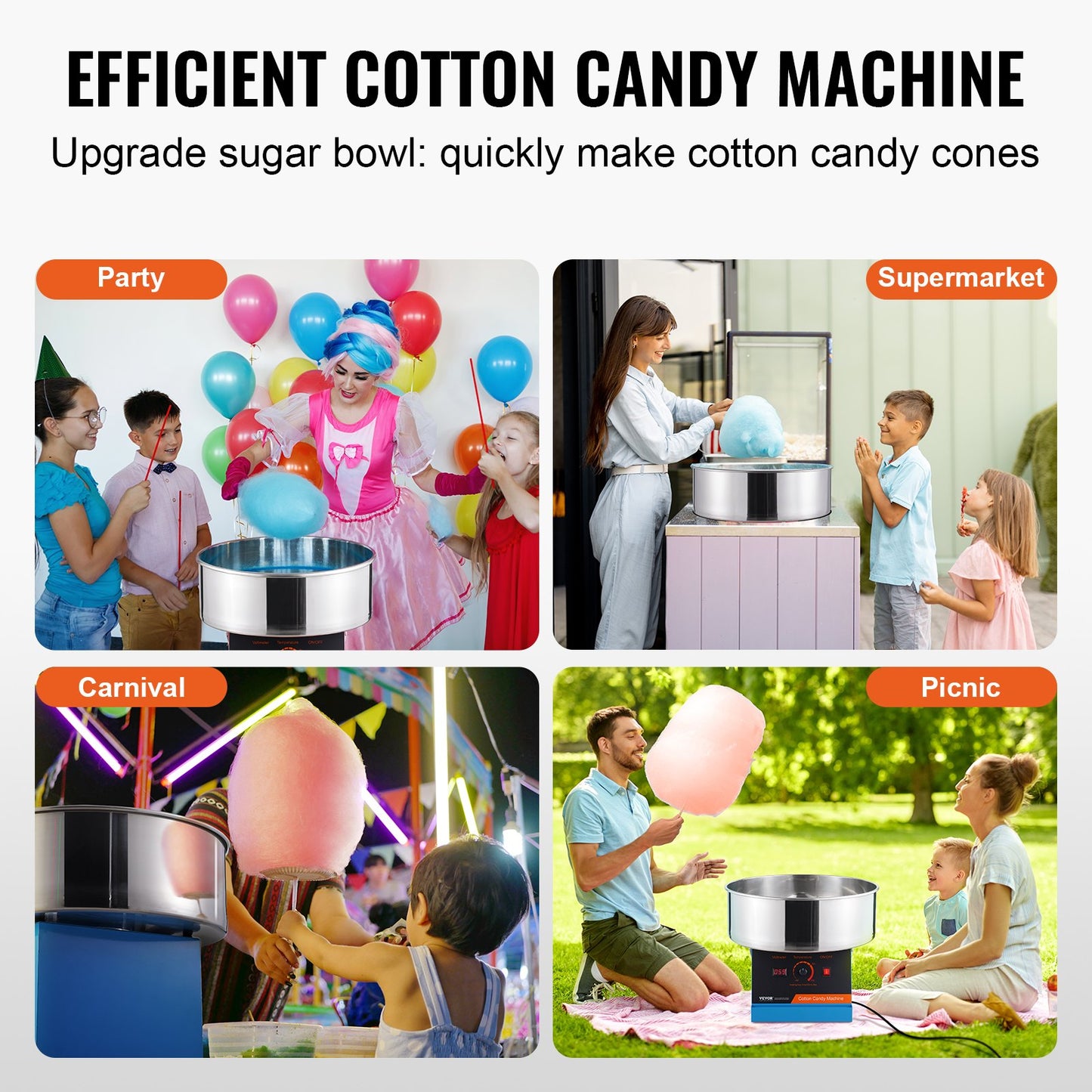 VEVOR Electric Cotton Candy Machine, 1000W Candy Floss Maker, Commercial Cotton