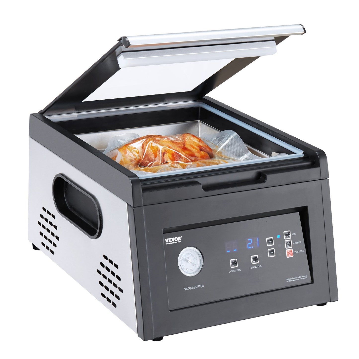Chamber Vacuum Sealer, 380W Vacuum Pump Power, Sealing Bag Packing Machine for Wet Foods, Meat, Compact Design with 290 mm Sealing Length, Ideal Commercial Sealer for Professional and Home Use