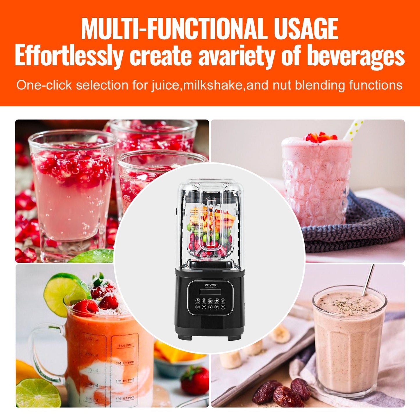 Professional 2L Blender with Shield, 9 Speeds & 5 Functions, Quiet & Durable