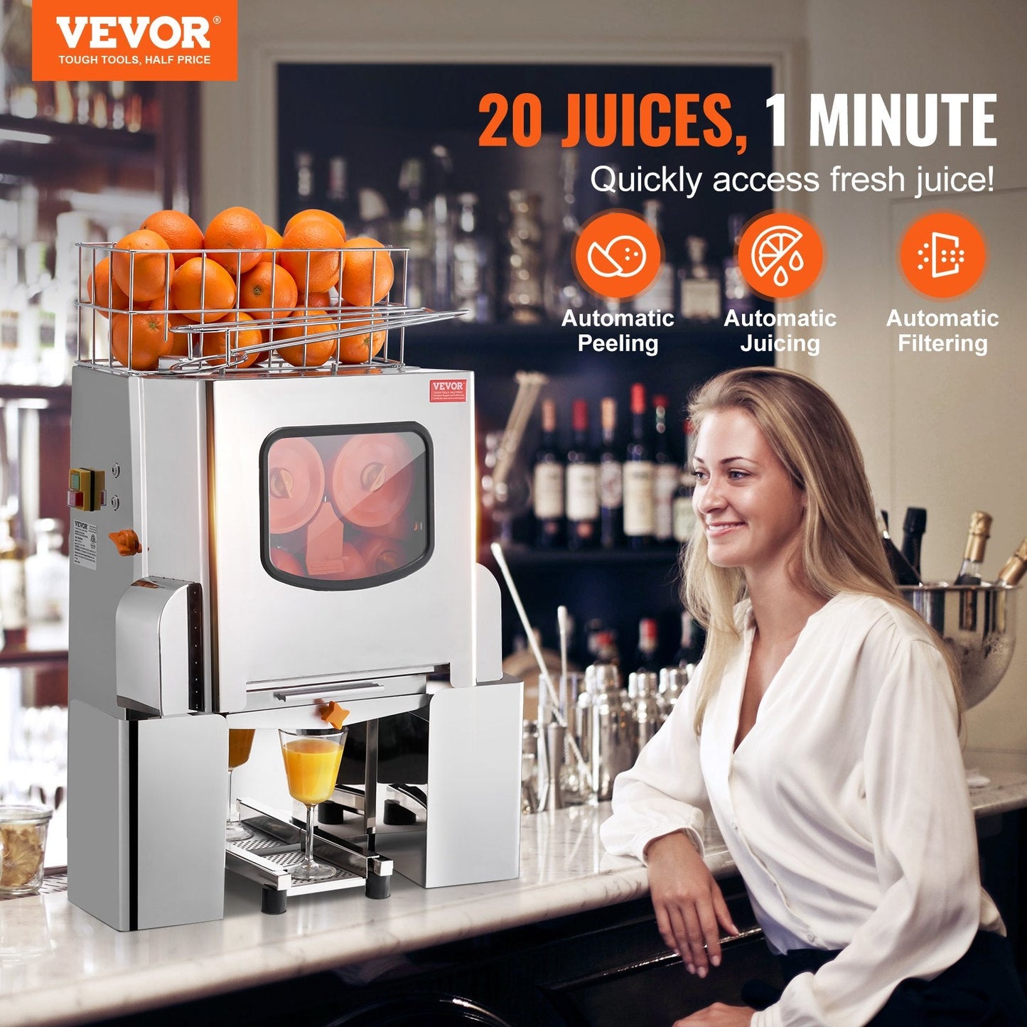 Commercial Stainless Steel Orange Juicer, 120W, 20 Oranges/Min, 41kg