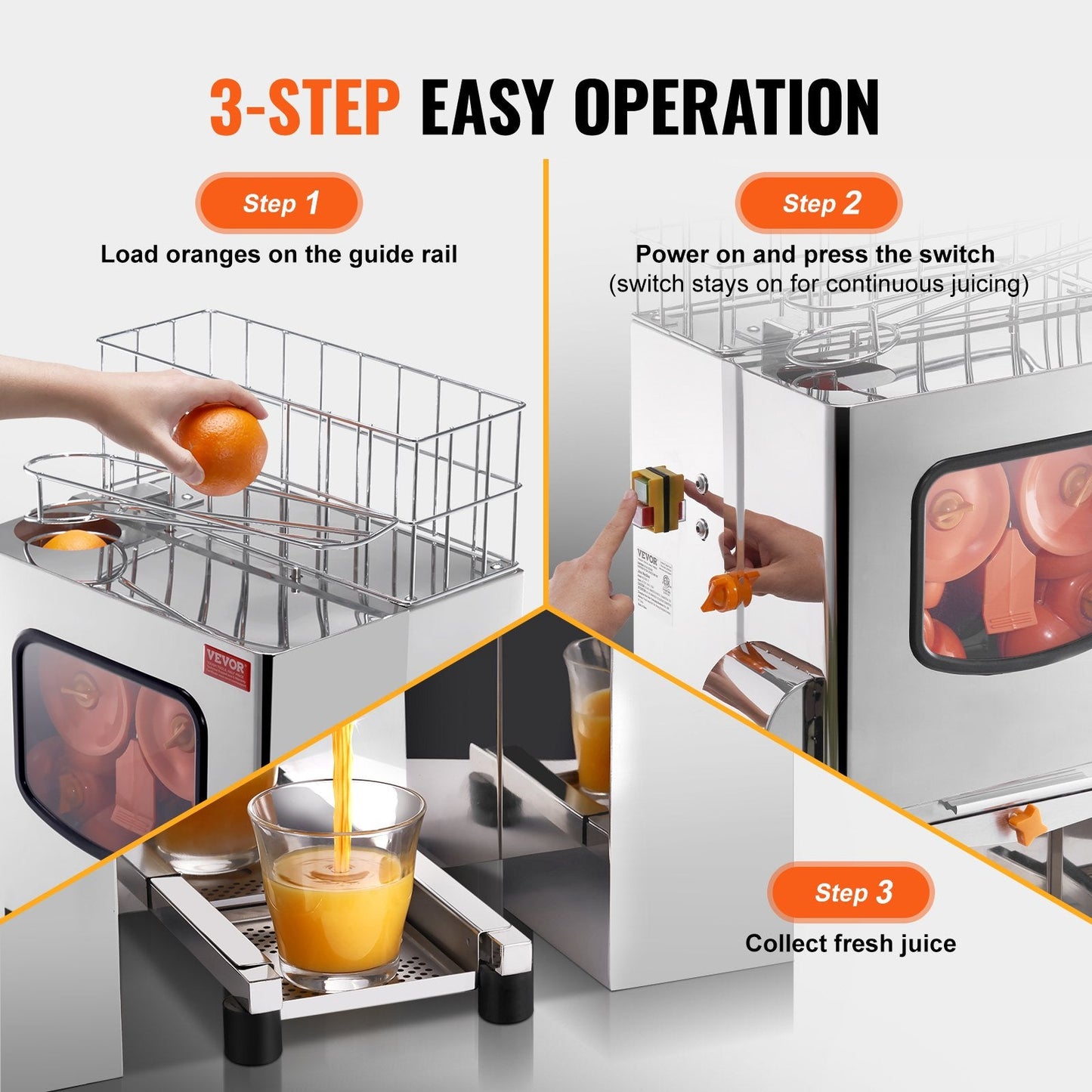 Commercial Stainless Steel Orange Juicer, 120W, 20 Oranges/Min, 41kg