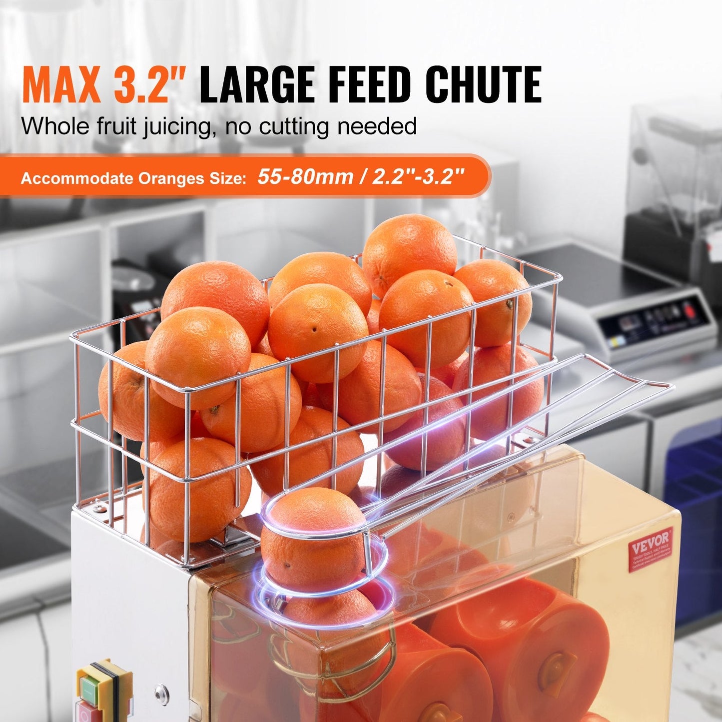 Commercial 120W Orange Juicer, 20 Oranges/Min, Stainless Steel, 450x425x780 mm