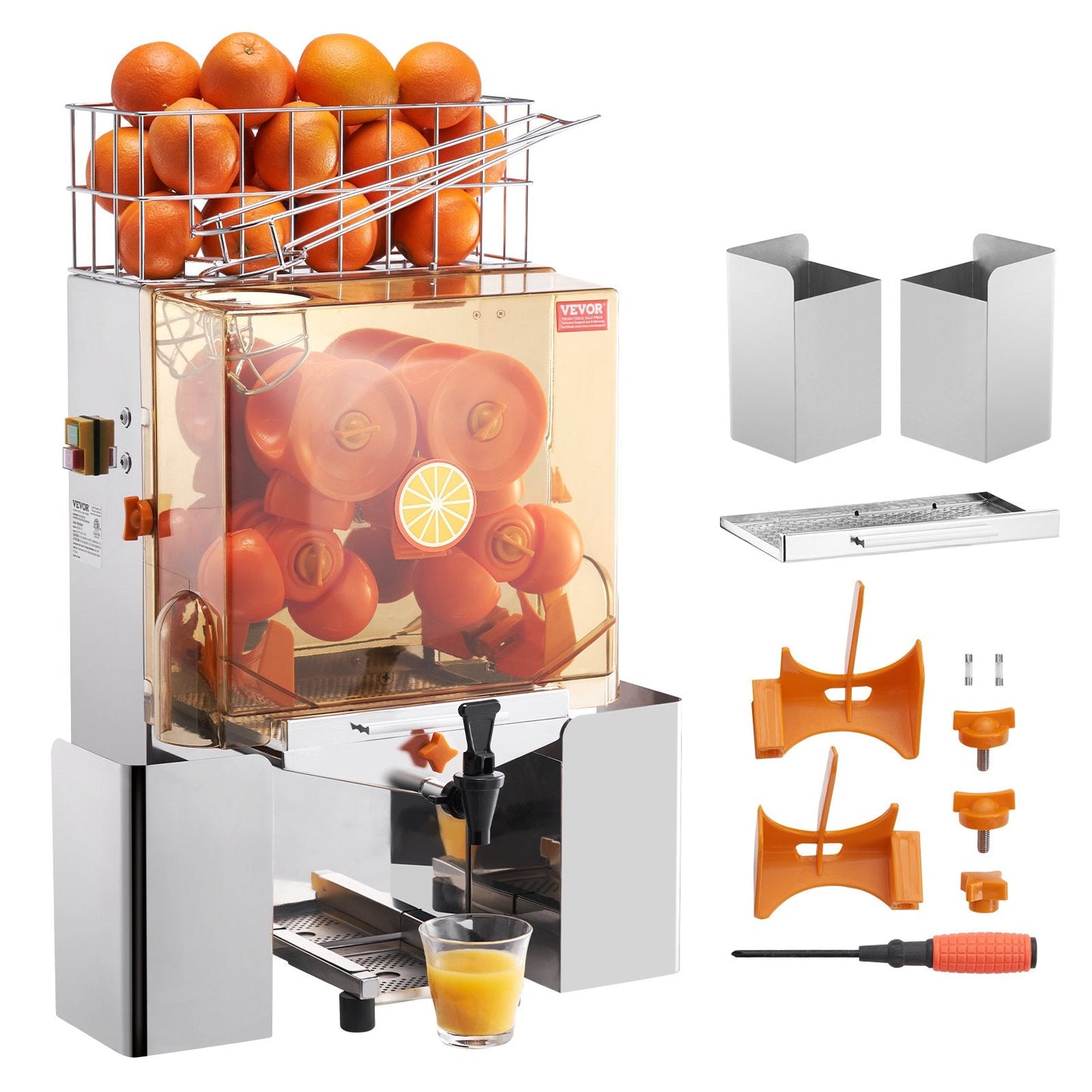 Commercial 120W Orange Juicer, 20 Oranges/Min, Stainless Steel, 450x425x780 mm