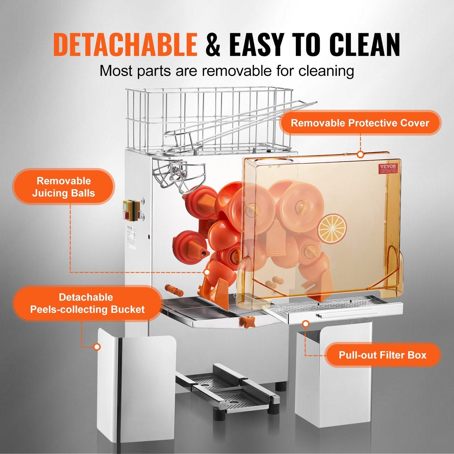 Commercial 120W Stainless Steel Orange Juicer, 20 Oranges/Min, 40 kg