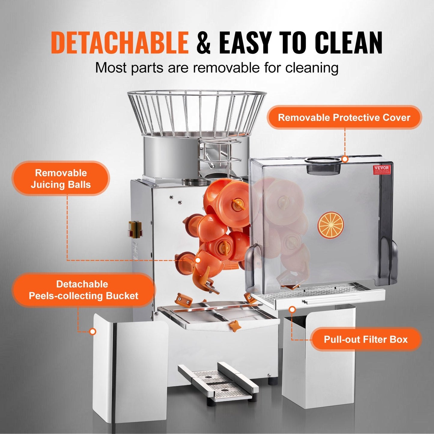 Commercial 120W Stainless Steel Orange Juicer, 25 Oranges/Min, 55kg, 0.9m Tall