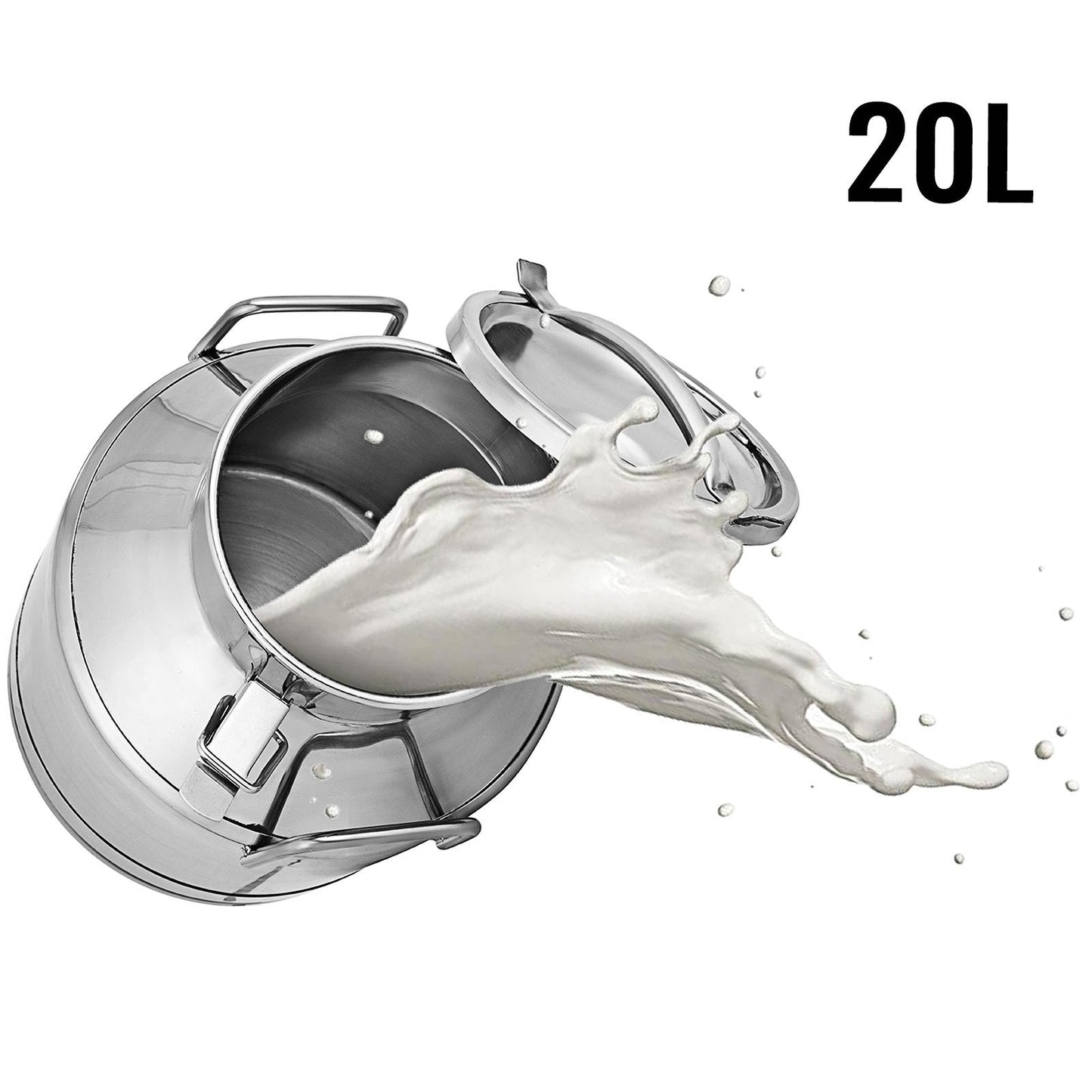 20L Stainless Steel Milk Can with Lid, 304 Grade, Dual Latch, Portable Handles