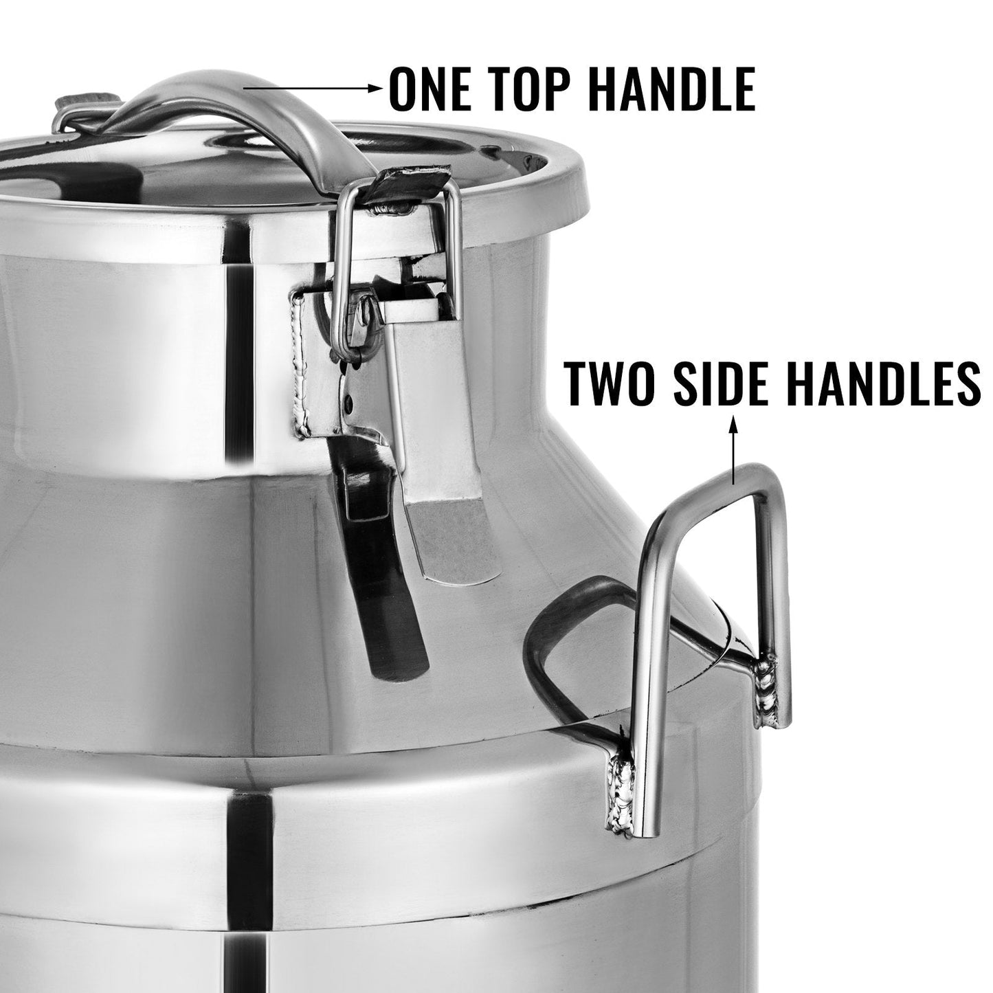 20L Stainless Steel Milk Can with Lid, 304 Grade, Dual Latch, Portable Handles