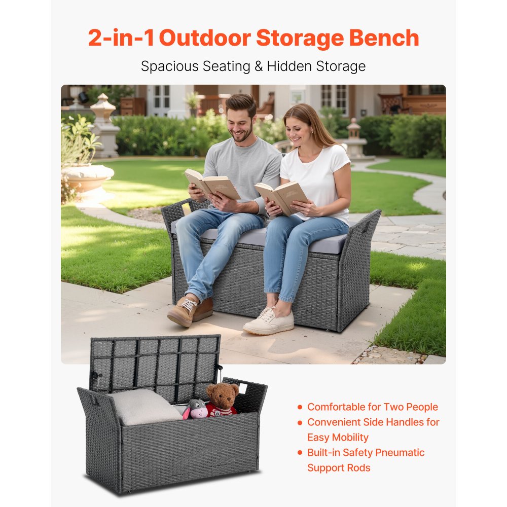 VEVOR Outdoor Storage Bench PE Rattan 151L Deck Box Waterproof Outdoor Seat