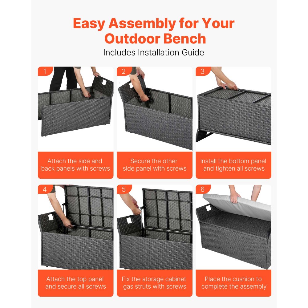 VEVOR Outdoor Storage Bench PE Rattan 151L Deck Box Waterproof Outdoor Seat