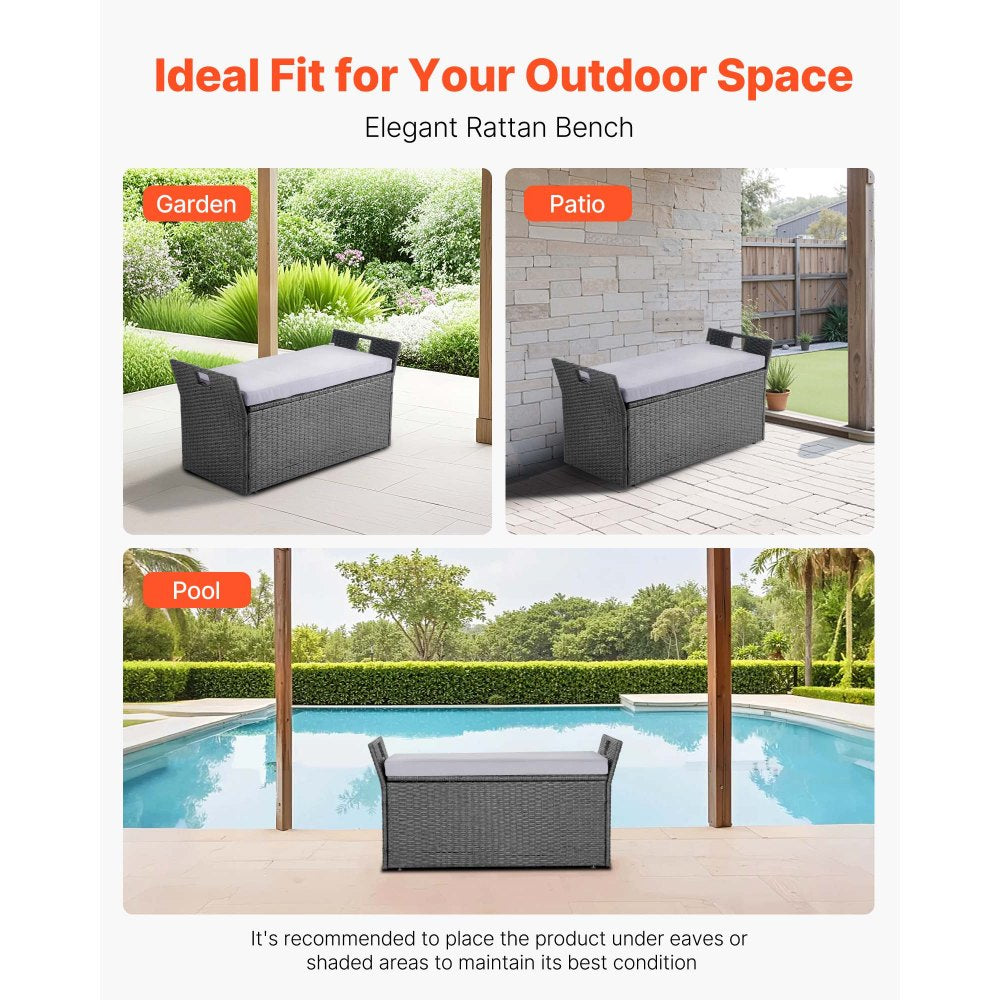 VEVOR Outdoor Storage Bench PE Rattan 151L Deck Box Waterproof Outdoor Seat