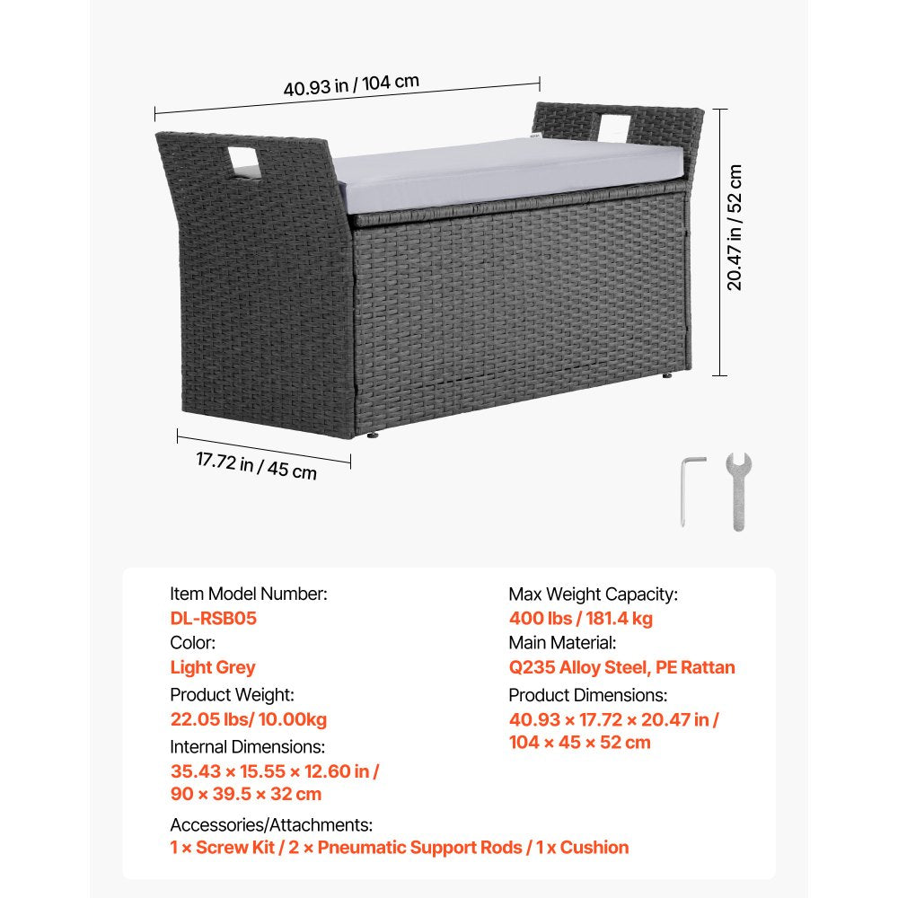 VEVOR Outdoor Storage Bench PE Rattan 151L Deck Box Waterproof Outdoor Seat