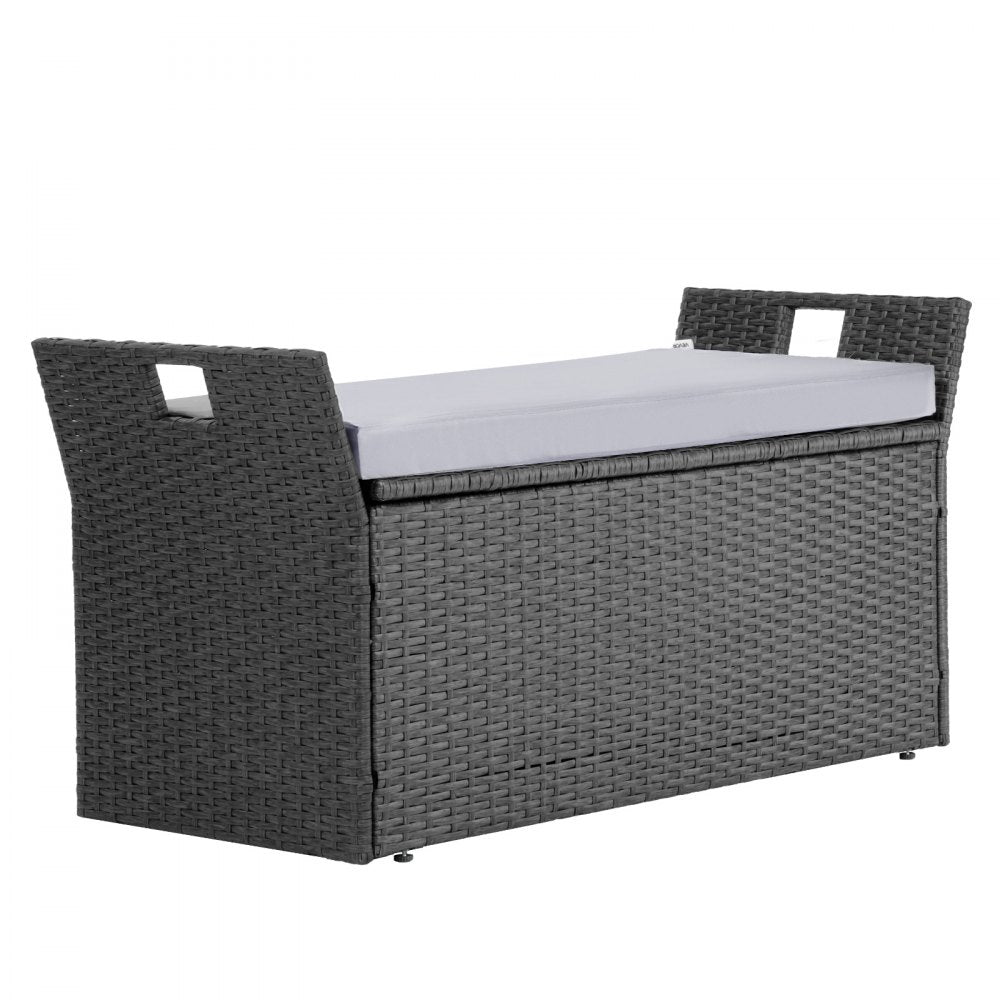VEVOR Outdoor Storage Bench PE Rattan 151L Deck Box Waterproof Outdoor Seat