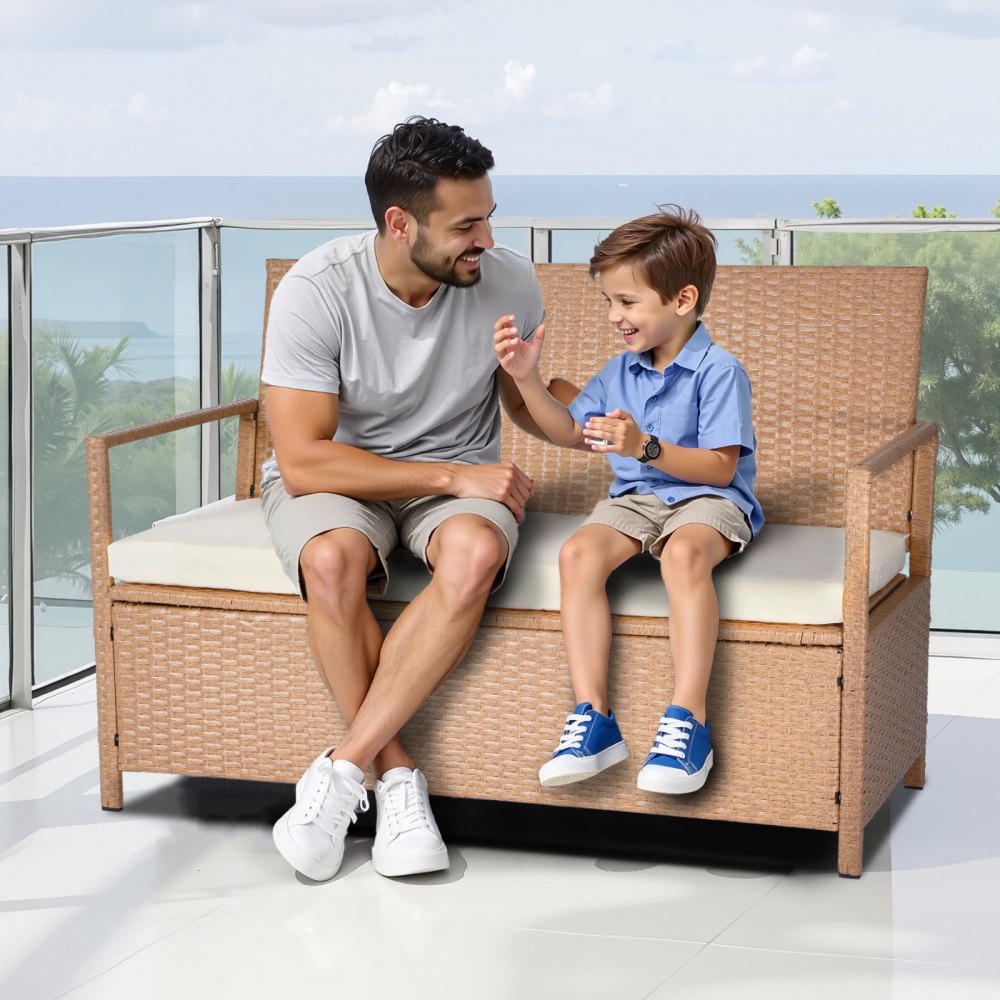 VEVOR Outdoor Storage Bench PE Rattan 265L Deck Box Waterproof Outdoor Seat