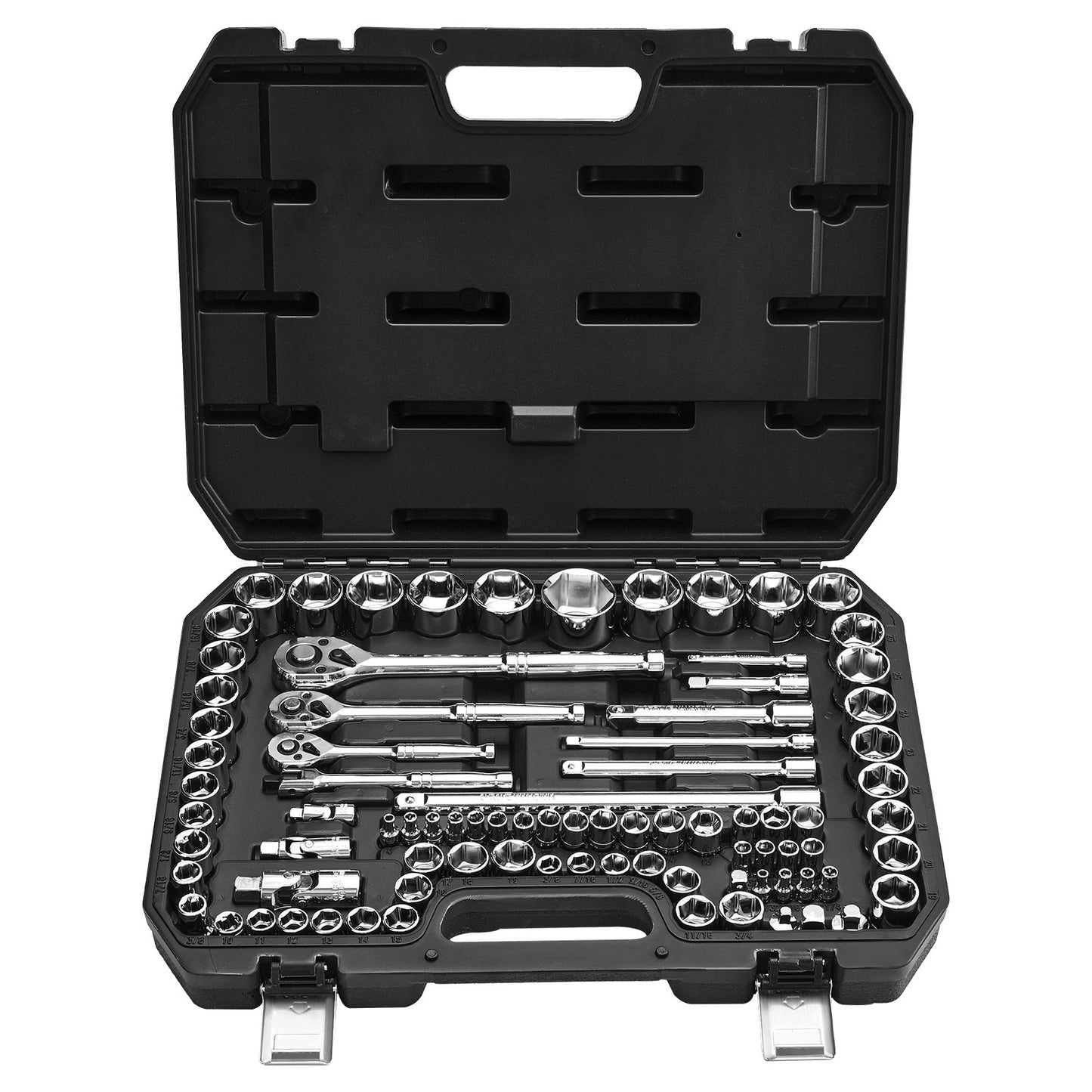 Socket Set, 86 Pieces, 9.5 & 6.4 & 12.7 mm Drive Socket and Ratchet Set, SAE and Metric, Mechanic Tool Kit with Ratchet Wrench, Accessories and Storage Case, CR-V Alloy Steel, for Auto Repair