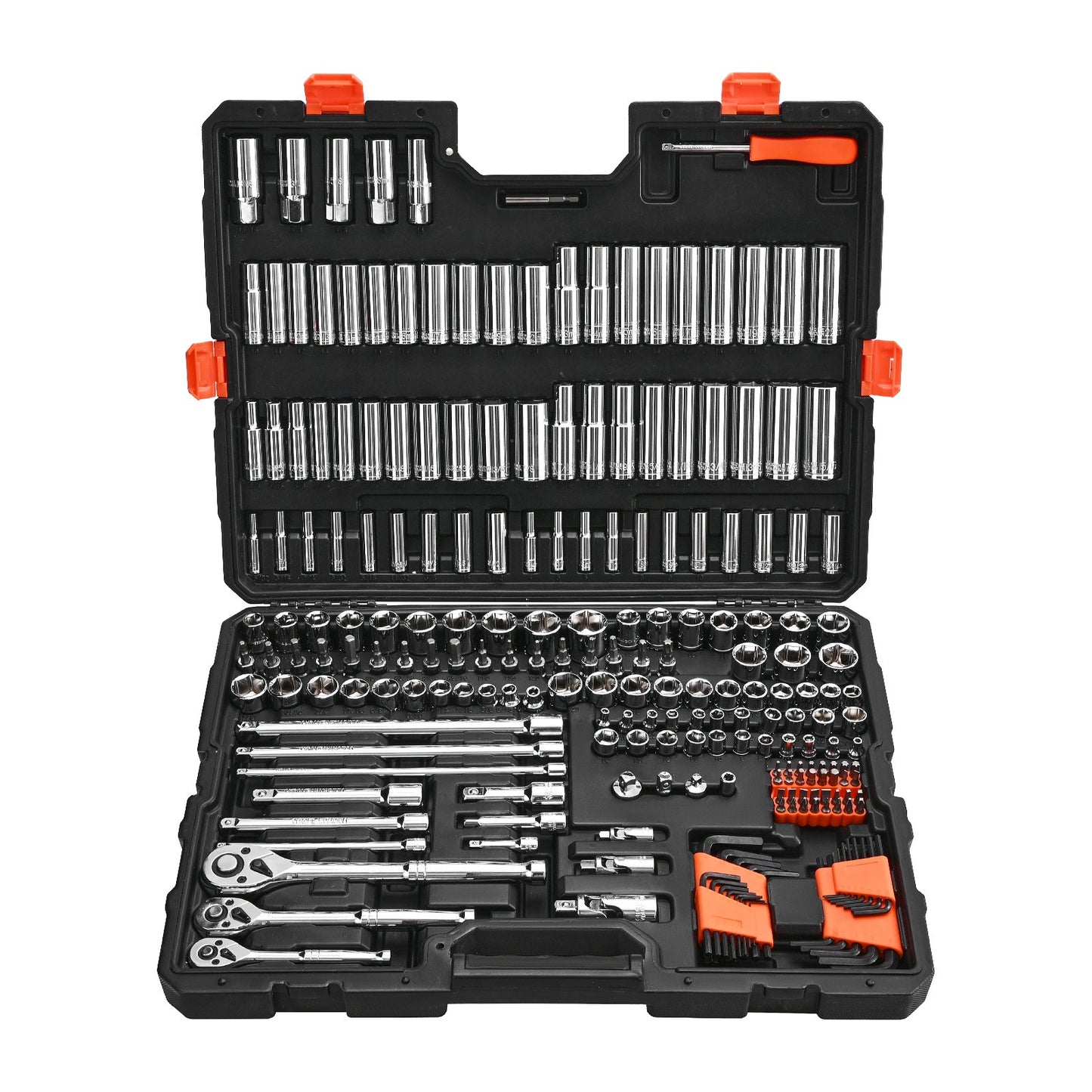 Socket Set, 225 Pieces, 9.5 & 6.4 & 12.7 mm Drive Socket and Ratchet Set, SAE and Metric, Deep and Shallow, Mechanic Tool Kit with Bits, Accessories, Storage Case, CR-V Alloy Steel, for Repair