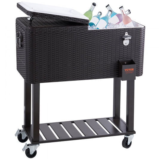 80Qt Rolling Cooler Cart with Bottle Opener Drainage Patio Party Bar Drink