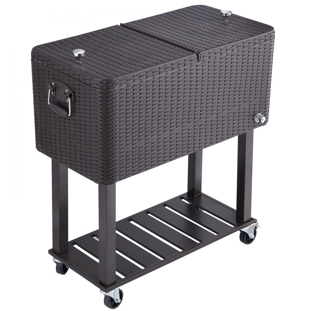 80Qt Rolling Cooler Cart with Bottle Opener Drainage Patio Party Bar Drink