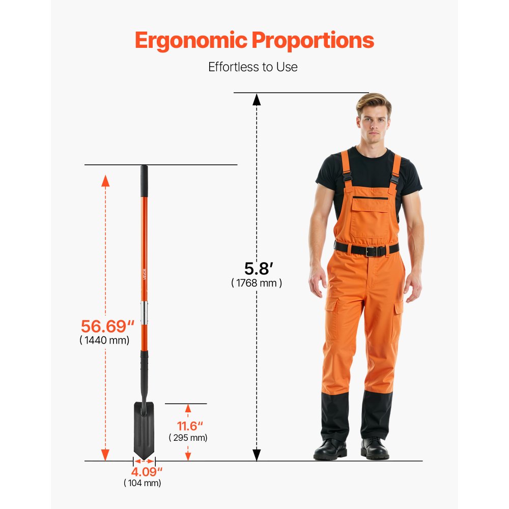 Trench Shovel 10.4cm Blade Trenching Shovel Fiberglass Handle for Digging