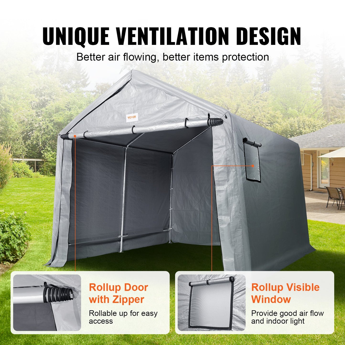 VEVOR Portable Shed Outdoor Storage Shelter, 3.05x3.05x2.6m Heavy Duty All-Season