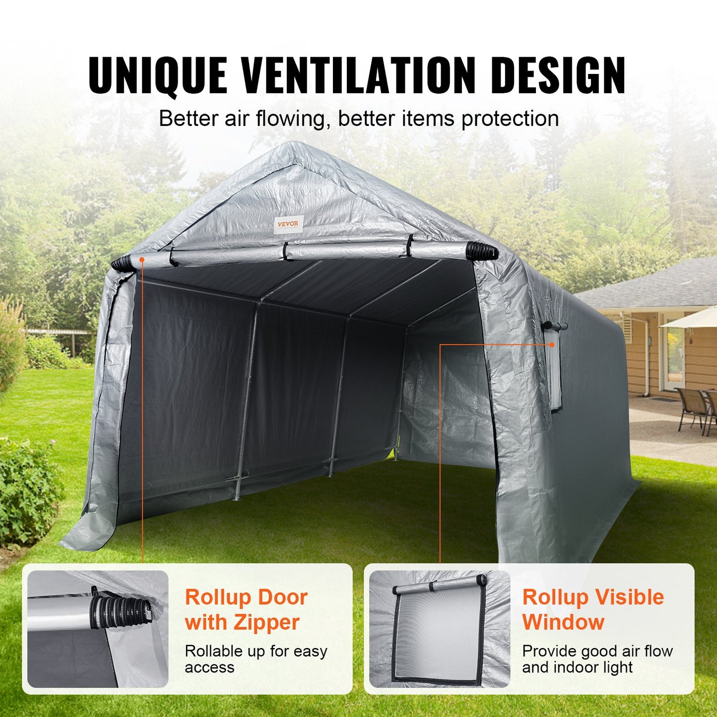 VEVOR Outdoor Portable Storage Shelter Shed, 3.05x4.57x2.44m Heavy Duty All-Season