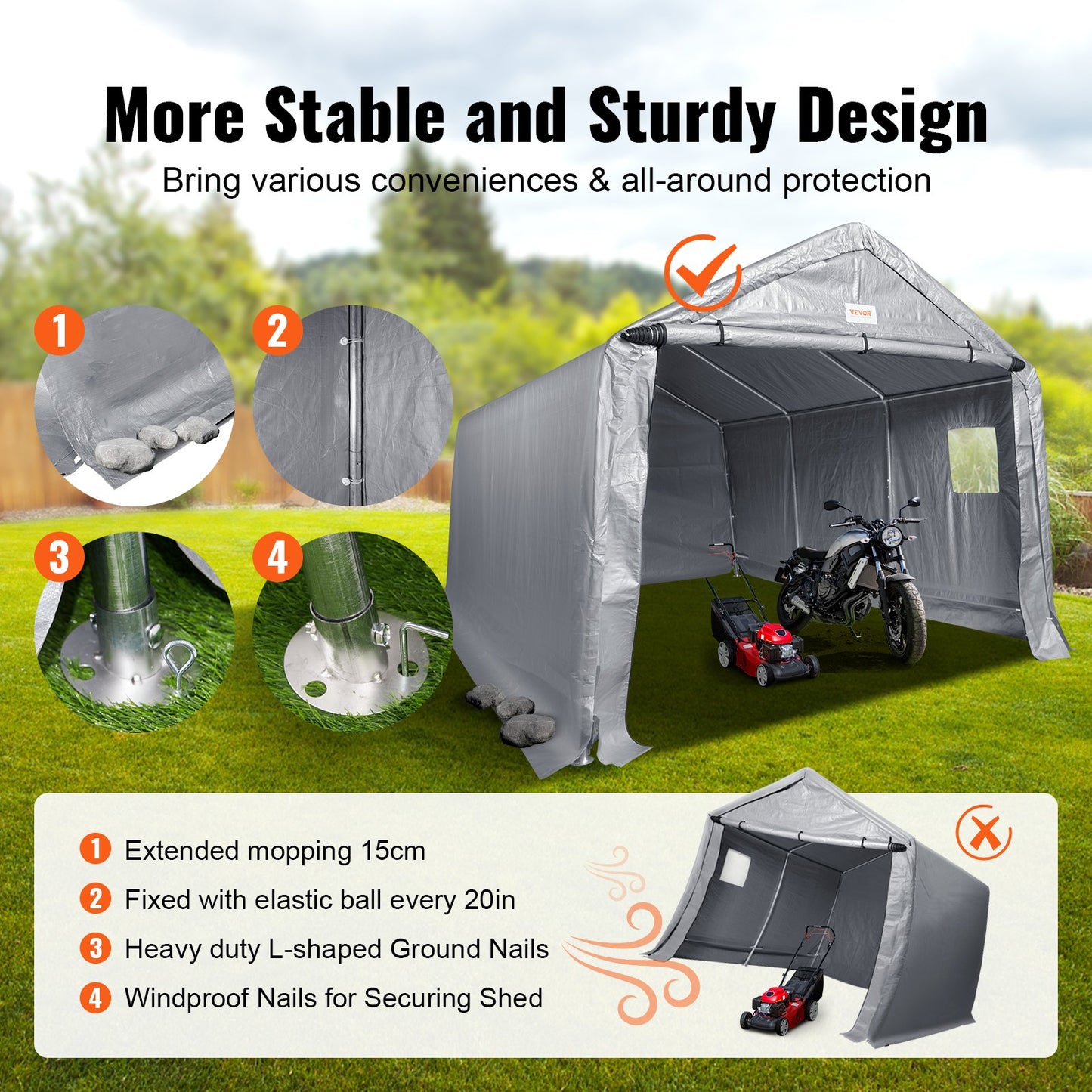 VEVOR Outdoor Portable Storage Shelter Shed, 3.05x4.57x2.44m Heavy Duty All-Season