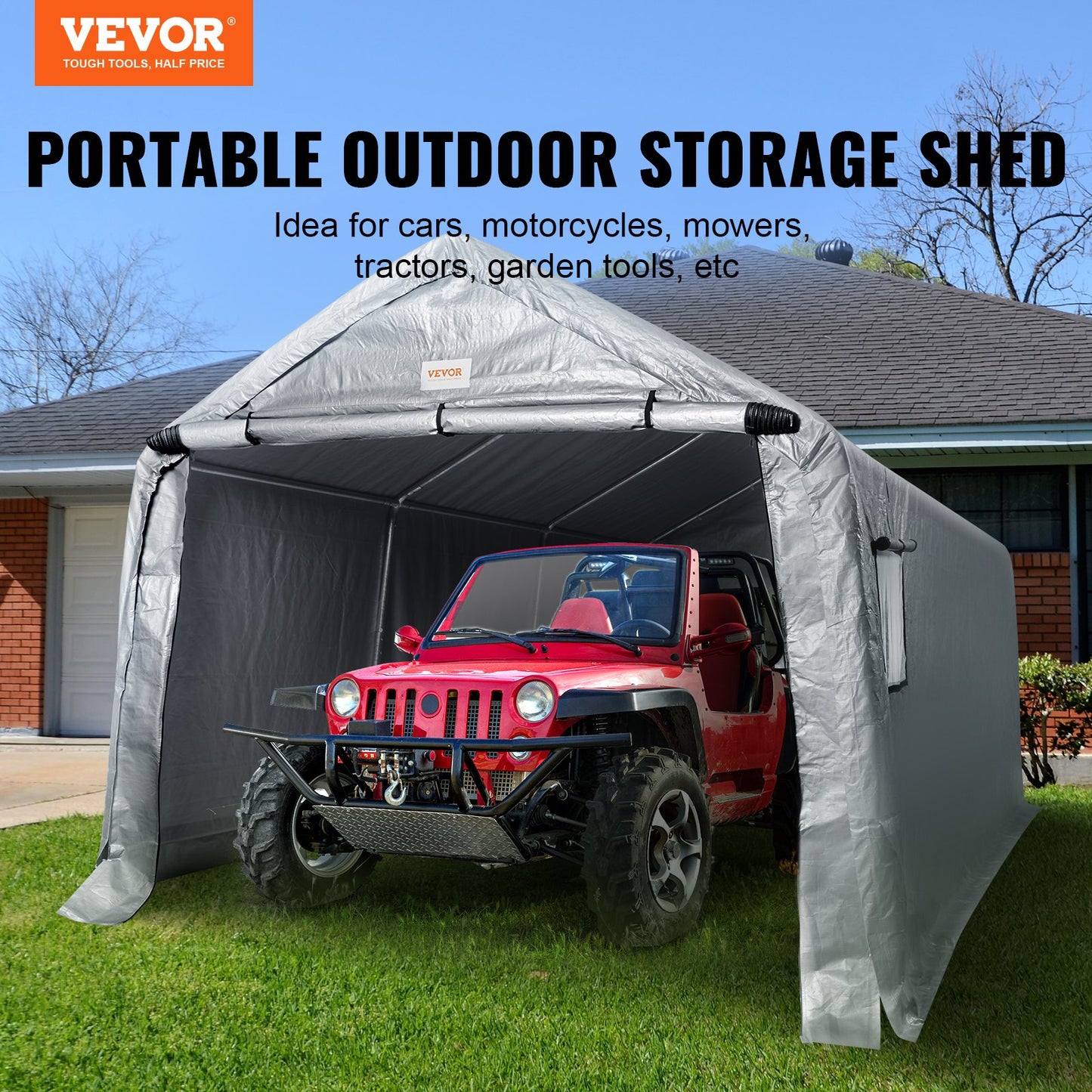 VEVOR Outdoor Portable Storage Shelter Shed, 3.05x4.57x2.44m Heavy Duty All-Season