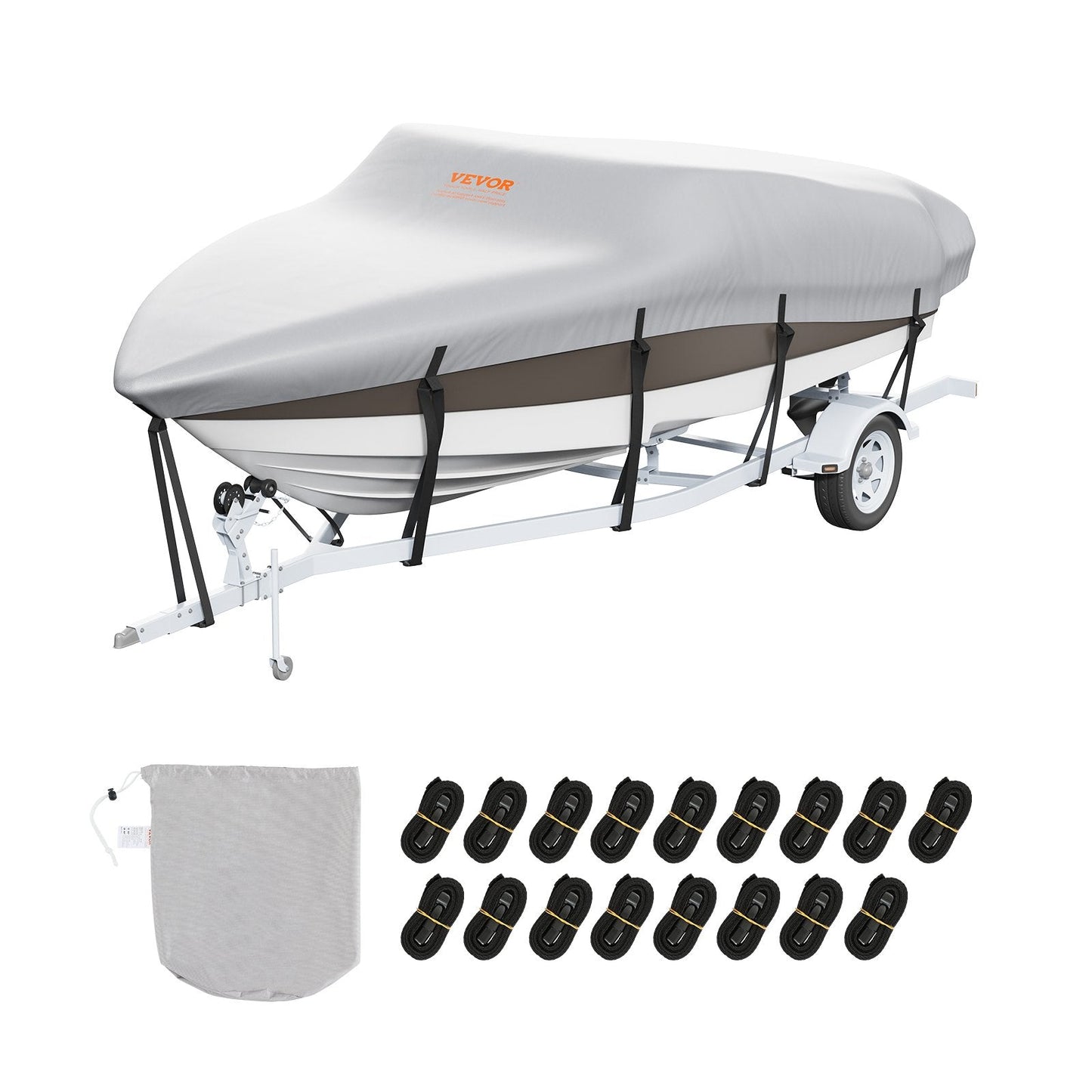 Waterproof 600D Boat Cover for 7-7.3m V-Hull/Tri-Hull Runabout, Grey
